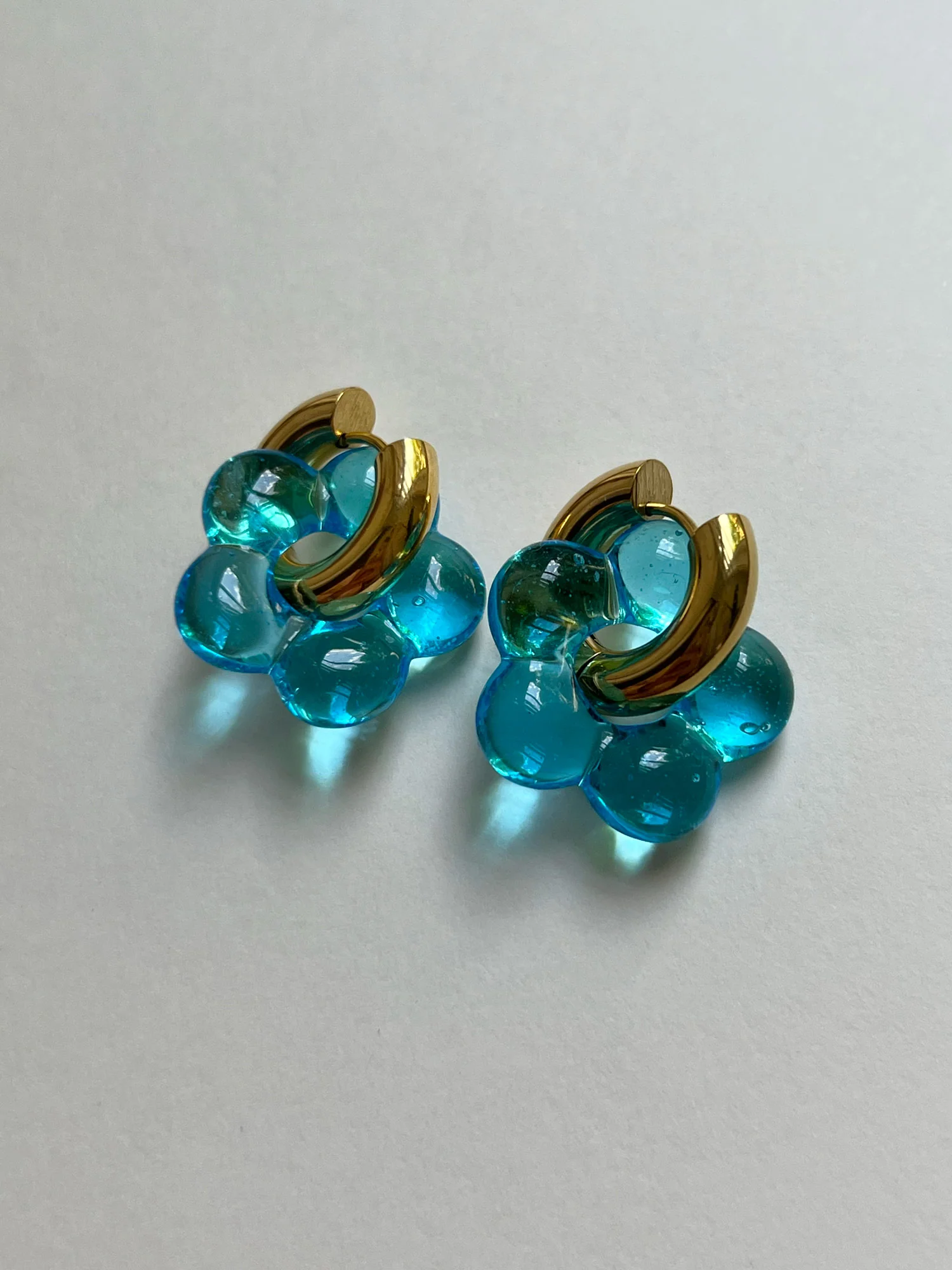 Glass Flower Donut Hoops - Aqua - Image 2