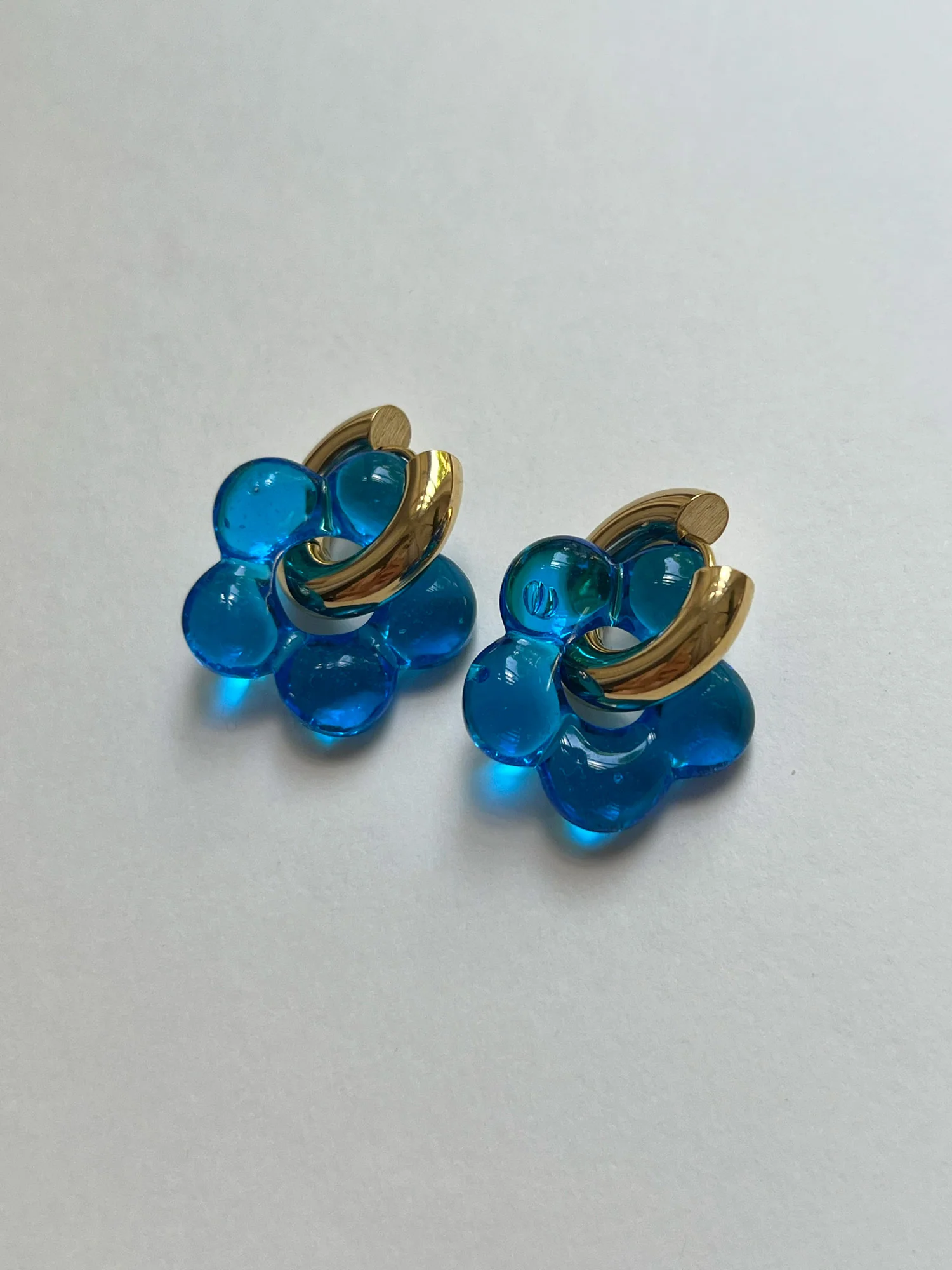 Glass Flower Donut Hoops - Blue - Image 3