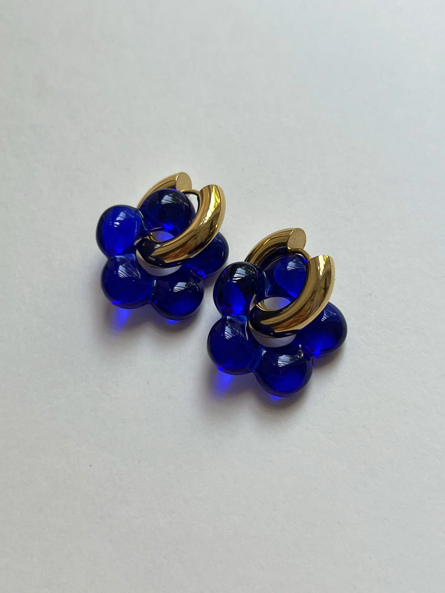 Glass Flower Donut Hoops - Cobalt Blue - Image 3