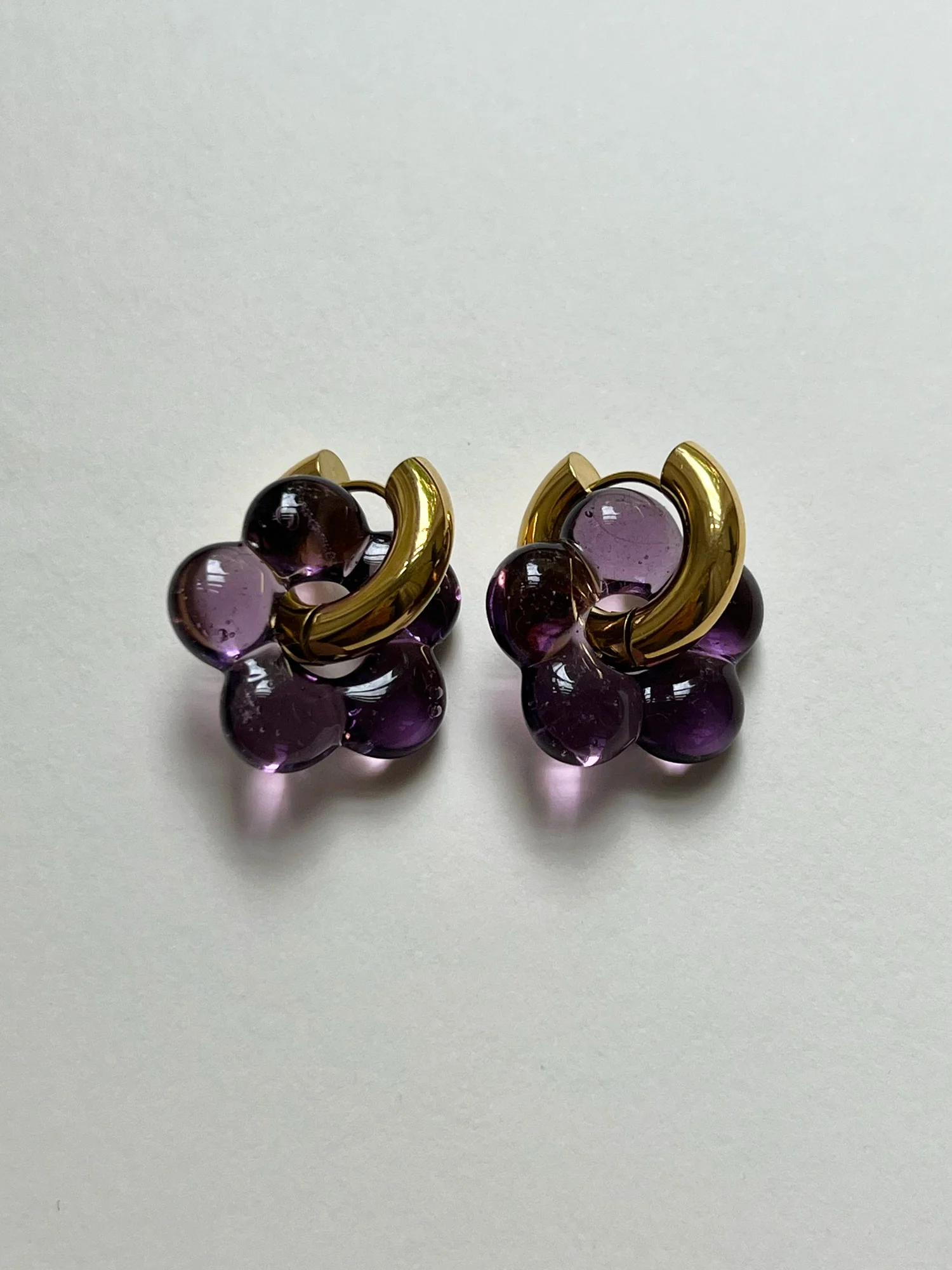 Glass Flower Donut Hoops - Dark Purple - Image 4