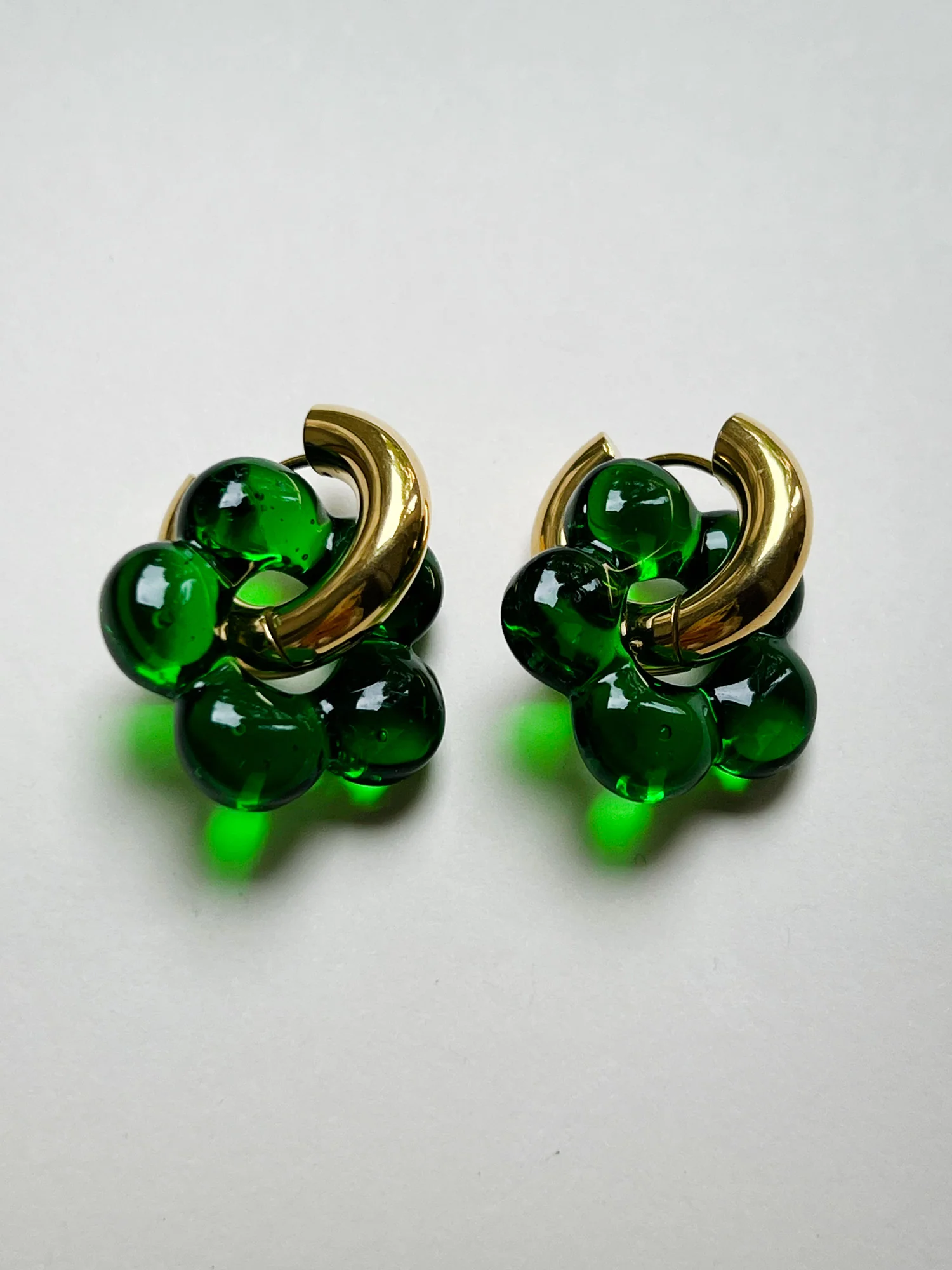 Glass Flower Donut Hoops - Green - Image 3