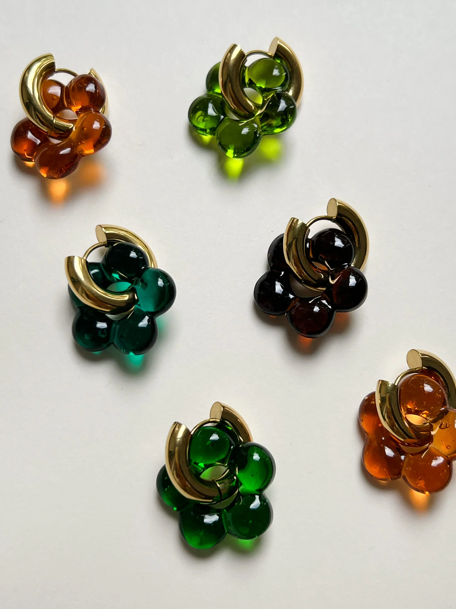 Glass Flower Donut Hoops - Green - Image 4