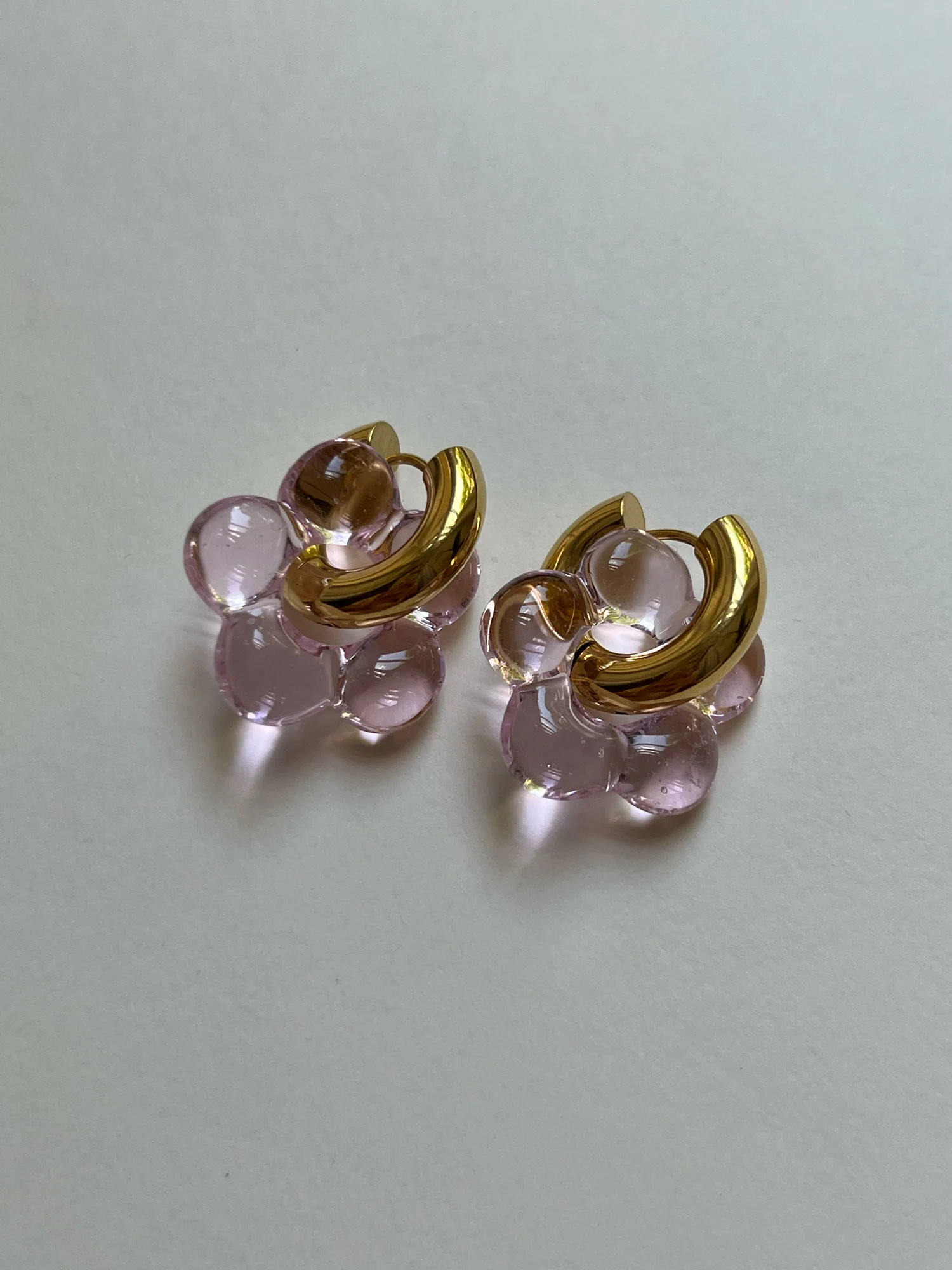 Glass Flower Donut Hoops - Light Pink - Image 3