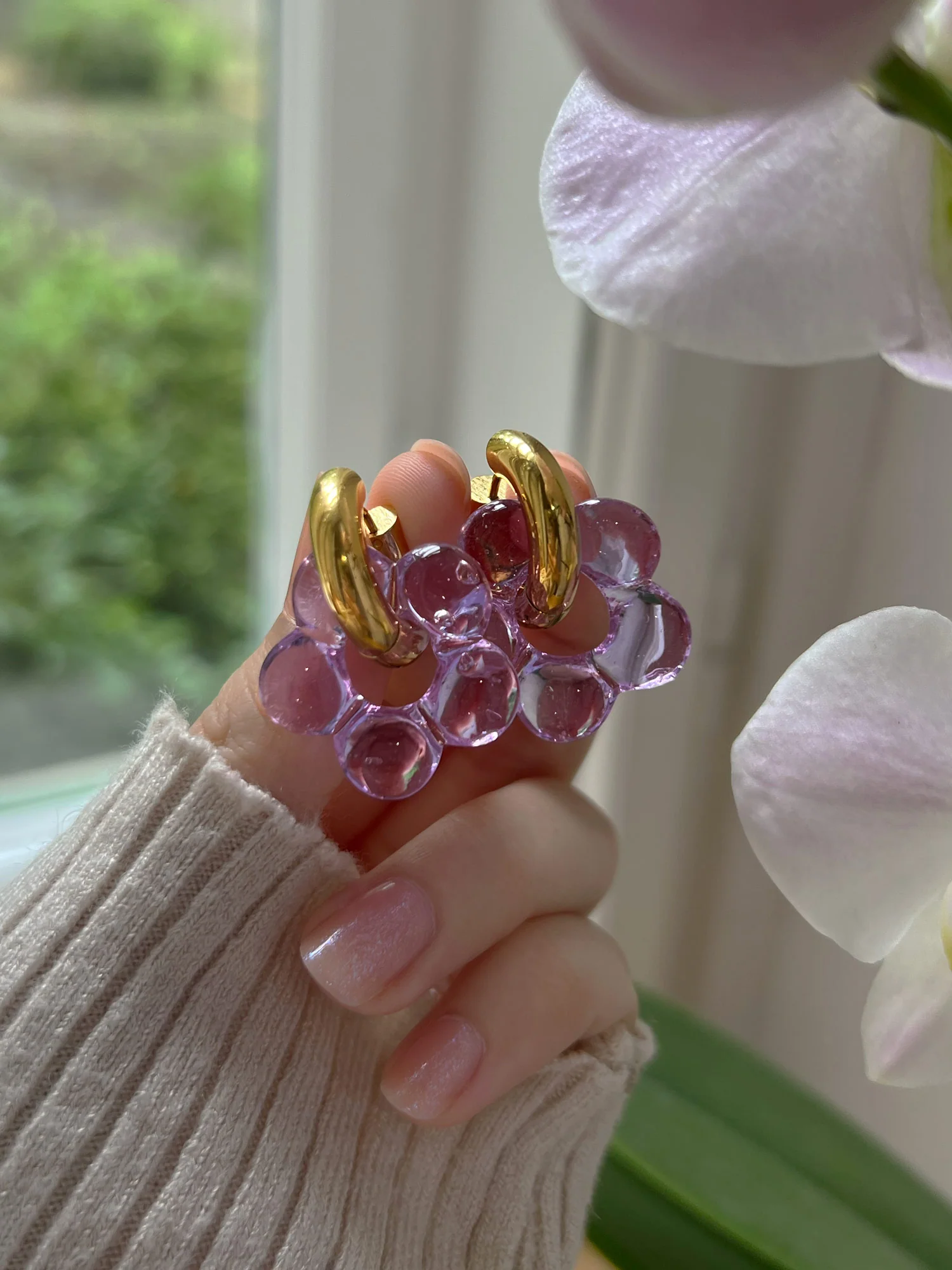 Glass Flower Donut Hoops - Lilac - Image 4