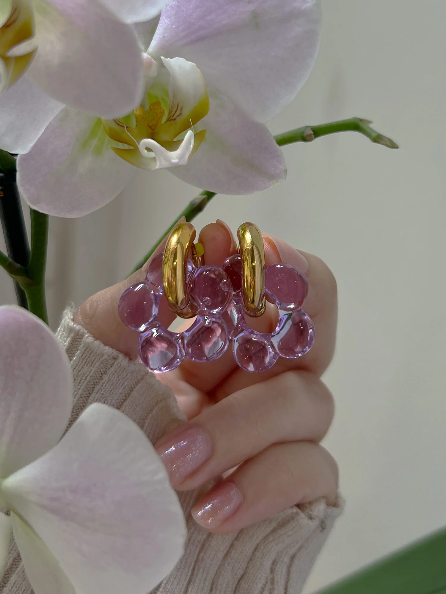 Glass Flower Donut Hoops - Lilac - Image 6