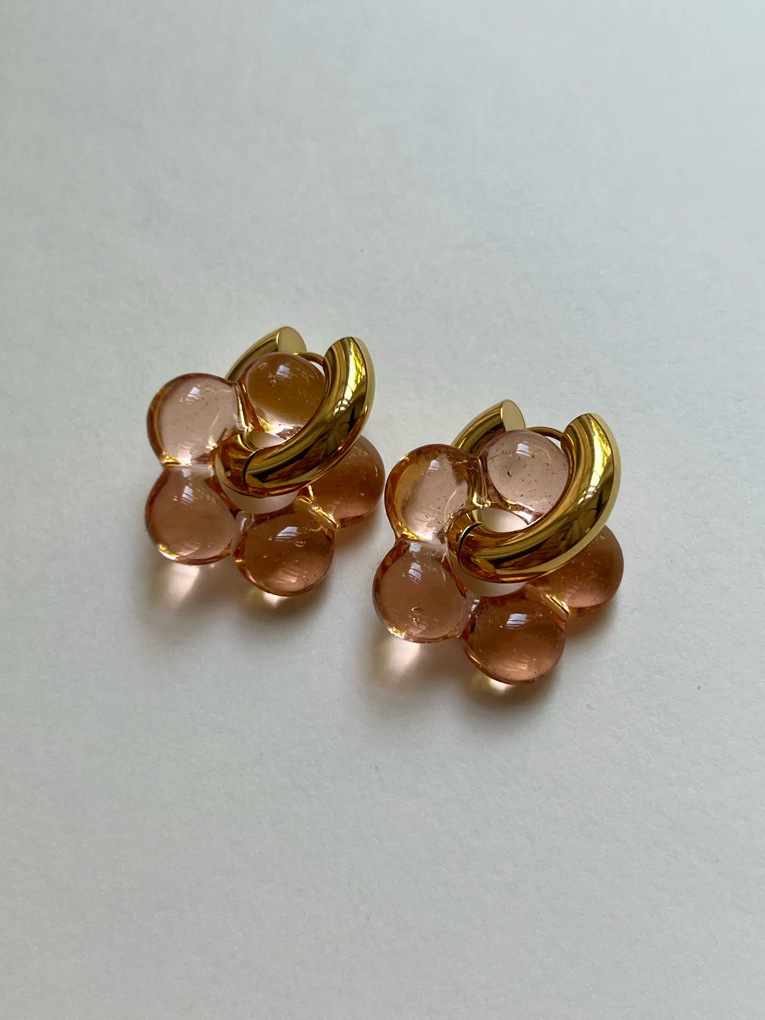 Glass Flower Donut Hoops - Peach - Image 2