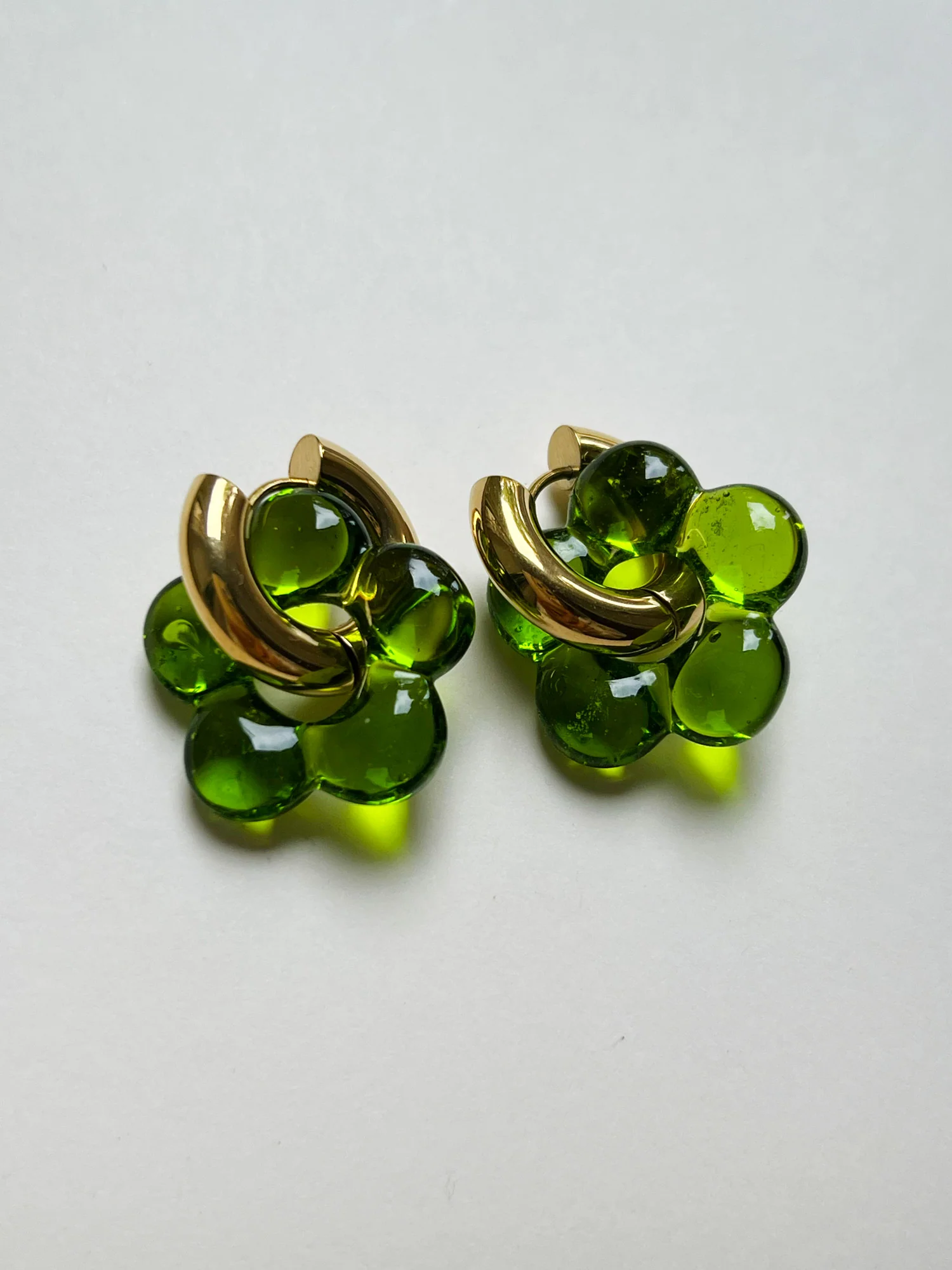 Glass Flower Donut Hoops - Pistachio Green - Image 4