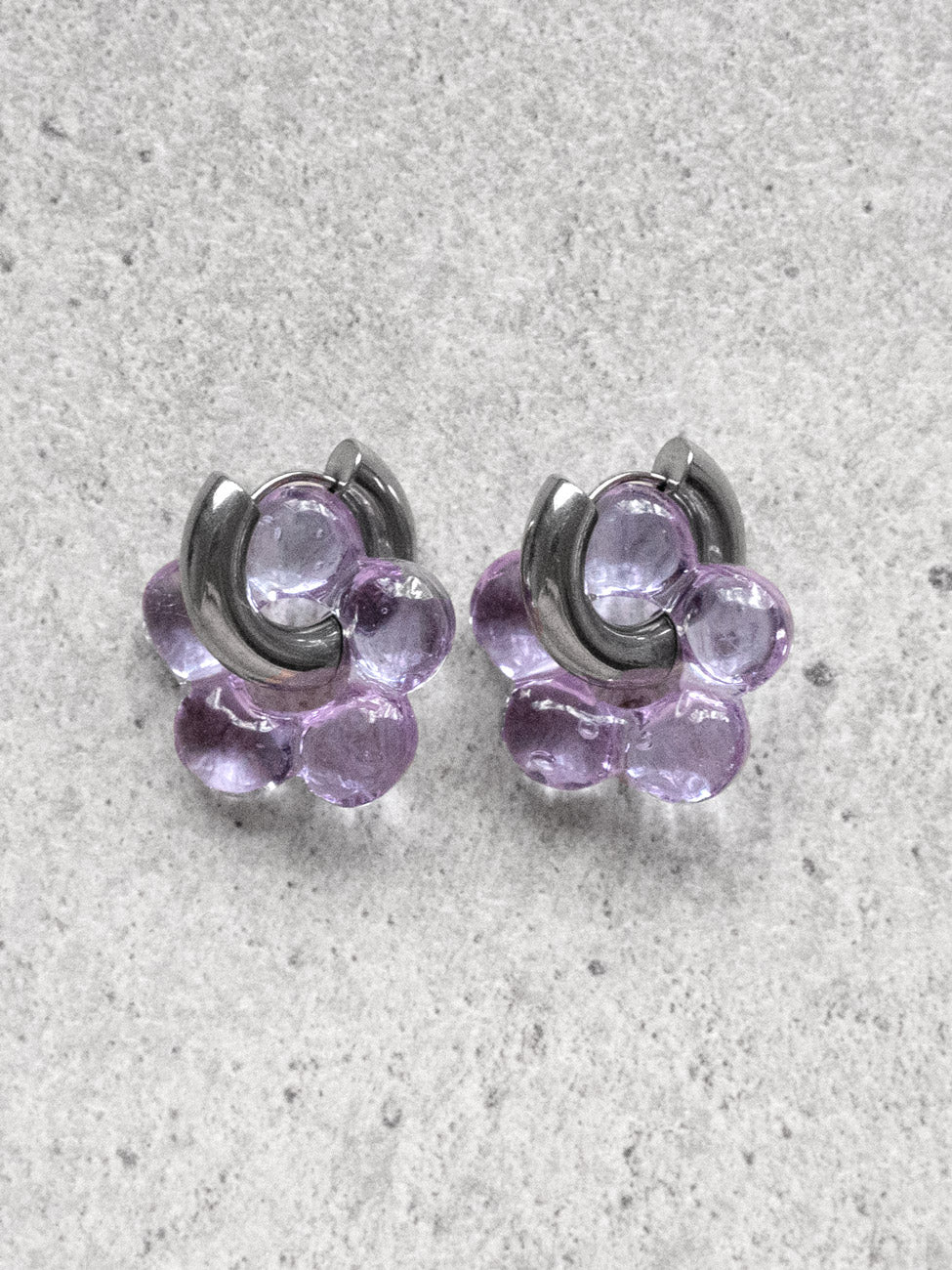 Glass Flower Donut Hoops, Silver - Lilac - Image 2