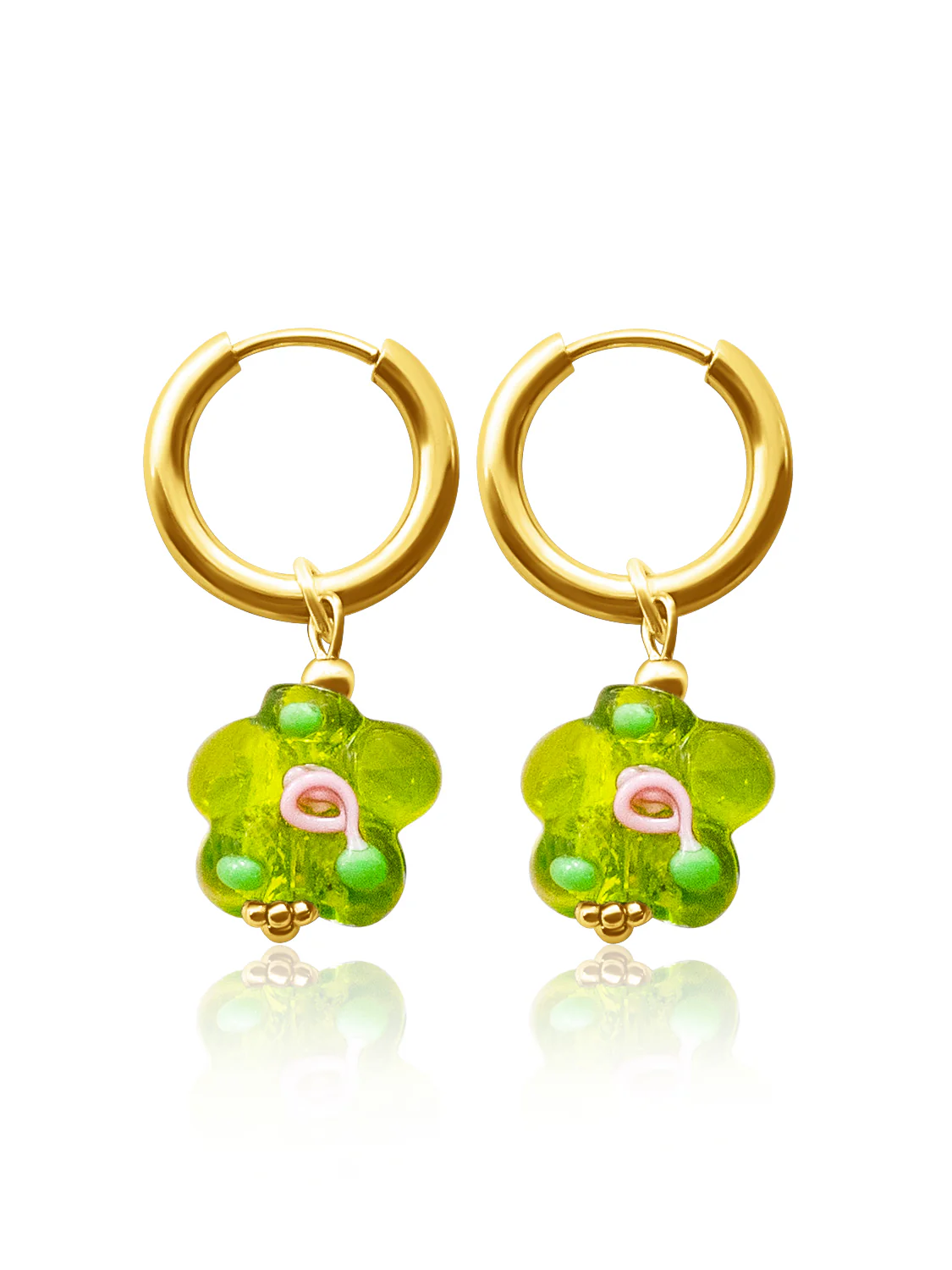 Glass Flower Hoops - Apple Green, Gold