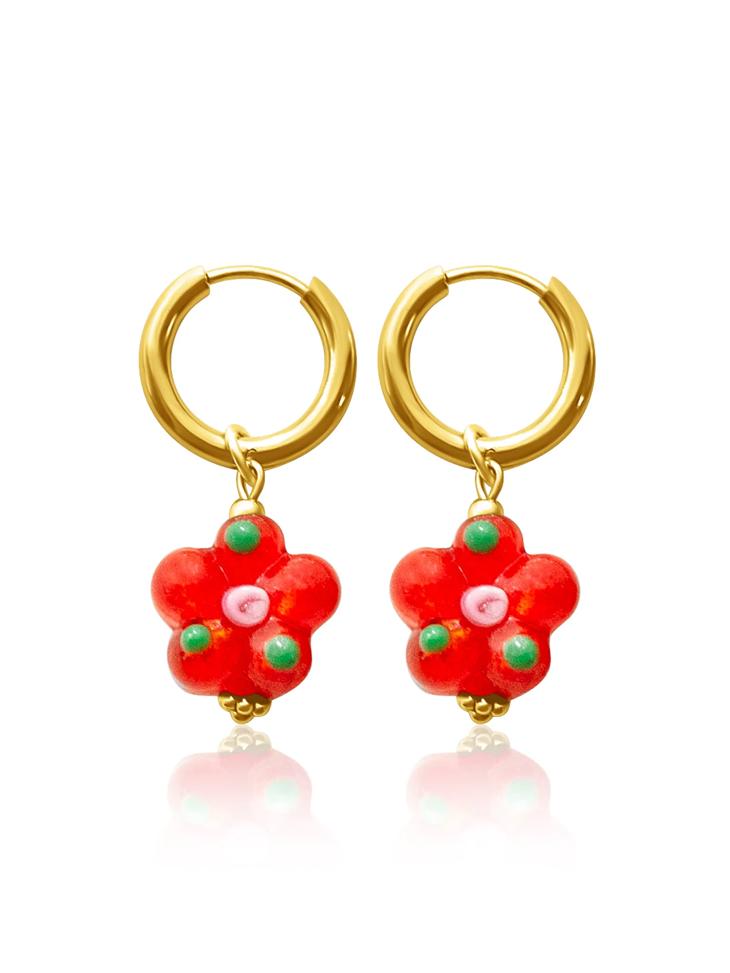 Glass Flower Hoops - Carrot Orange, Silver - Image 3