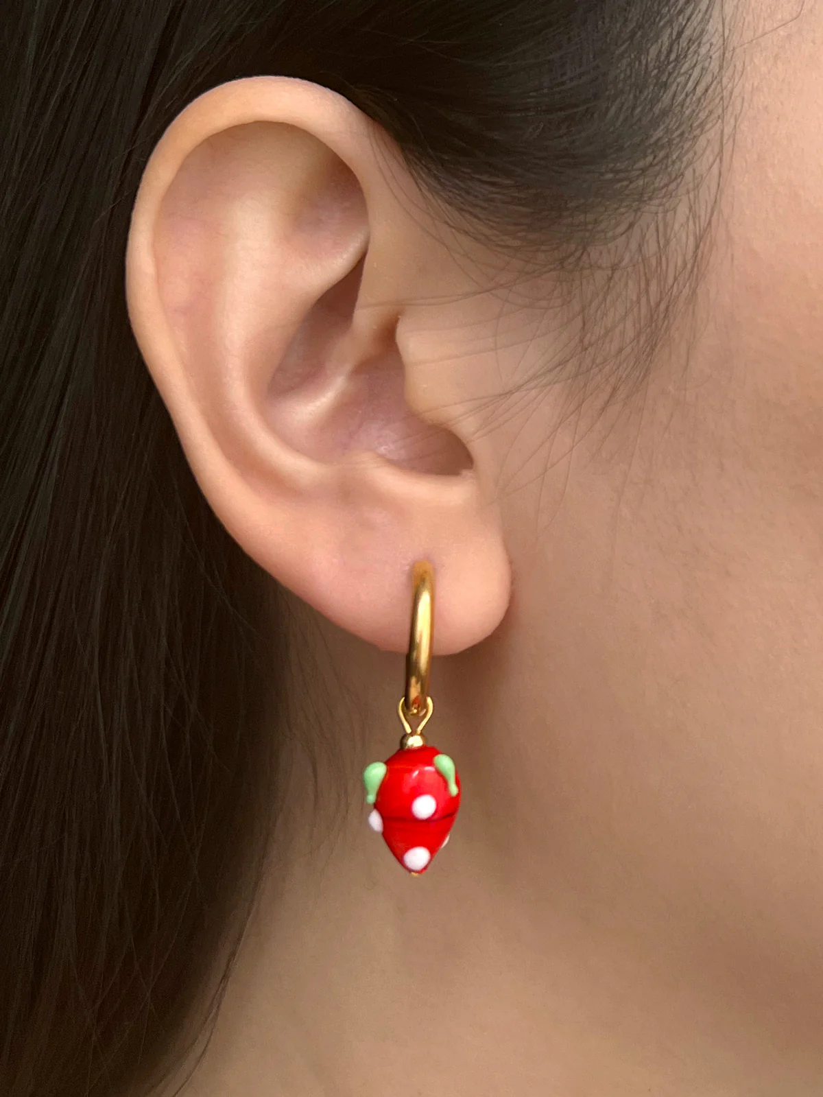 Glass Strawberry Hoop Earrings - Image 3