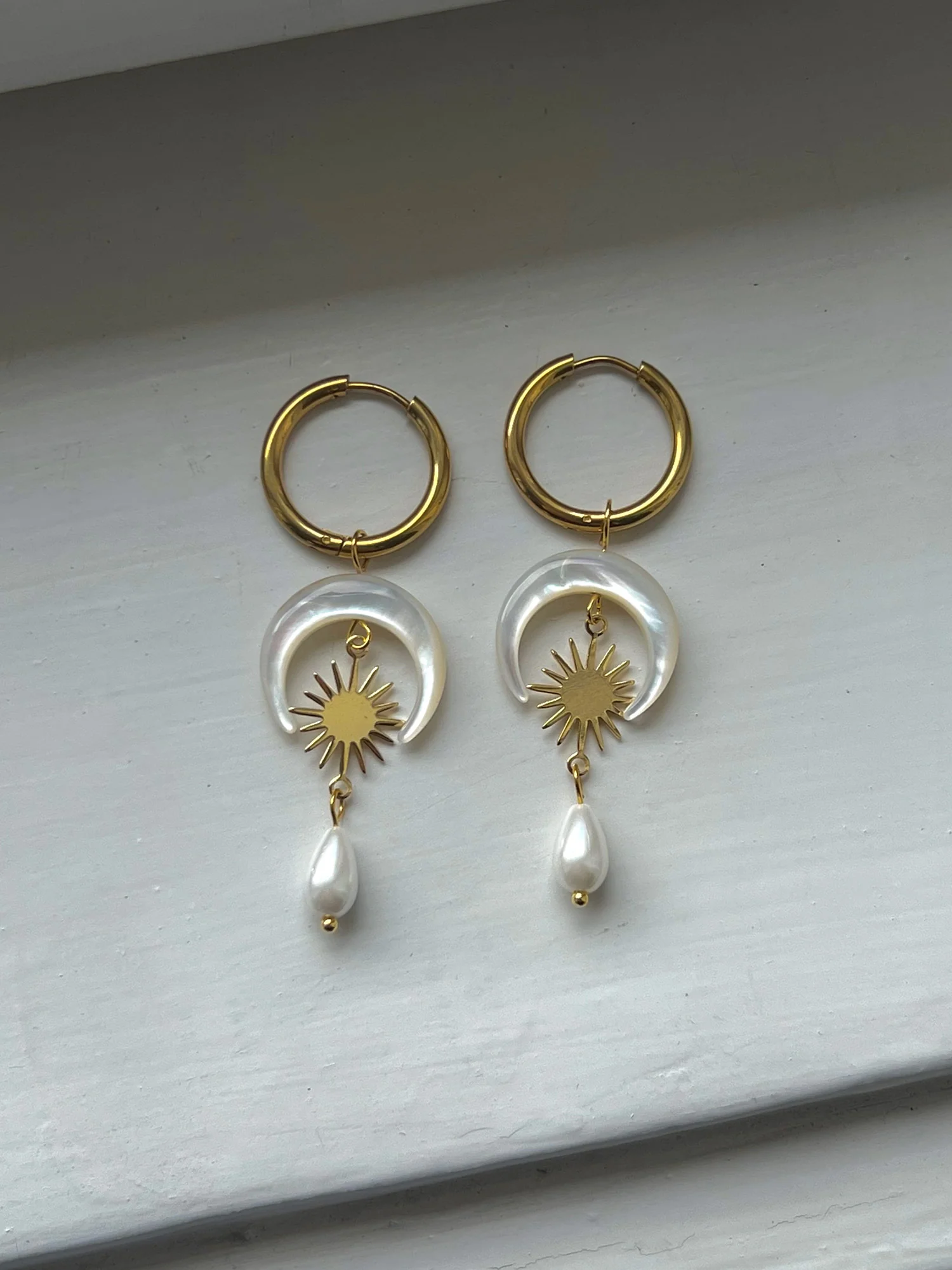 Goddess of Moon and Stars Hoop Earrings - Image 3