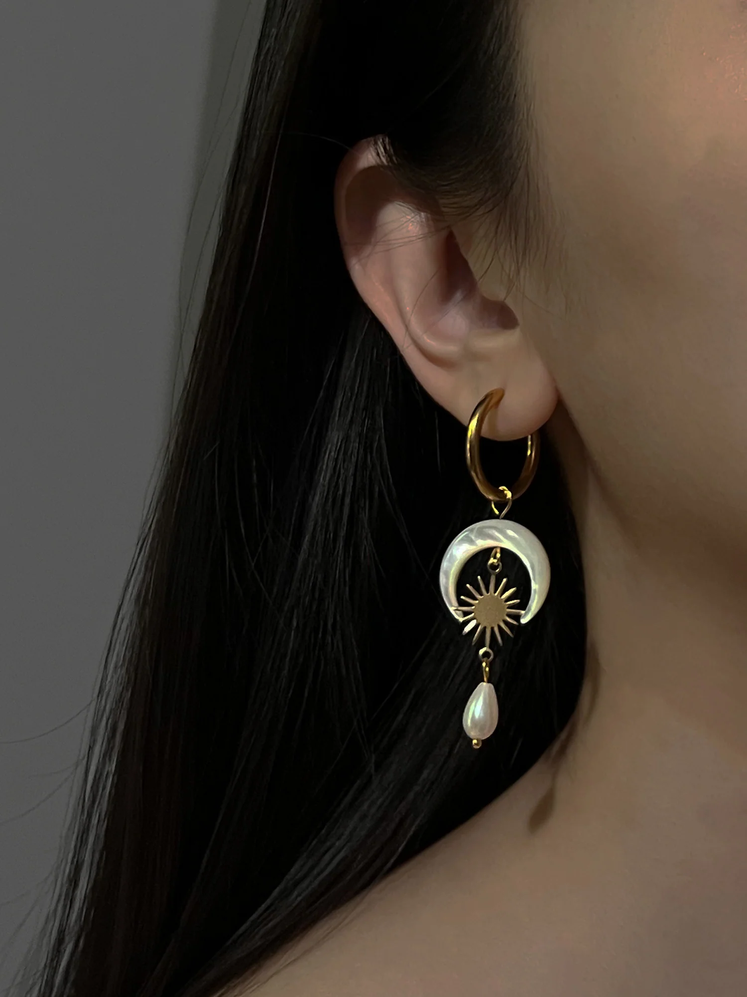Goddess of Moon and Stars Hoop Earrings - Image 4