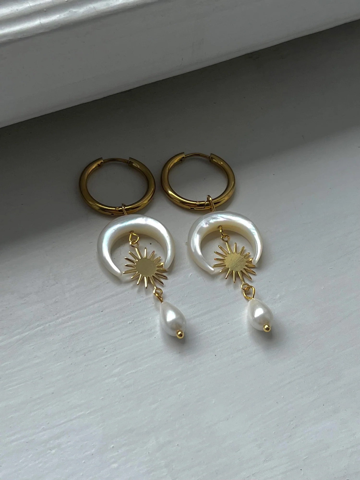Goddess of Moon and Stars Hoop Earrings - Image 5