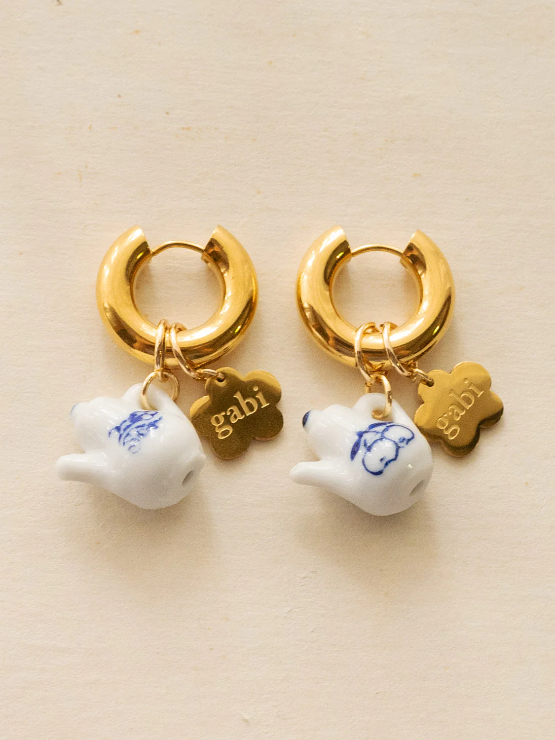 Gold Chunky Hoops - Ceramic Teapot, Gabi Flower - Image 4
