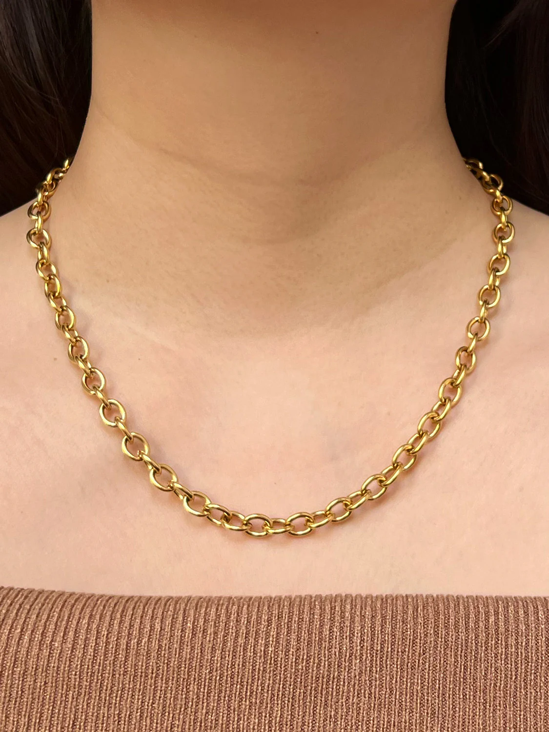 Gold Chunky Necklace, Stainless Steel - Image 2