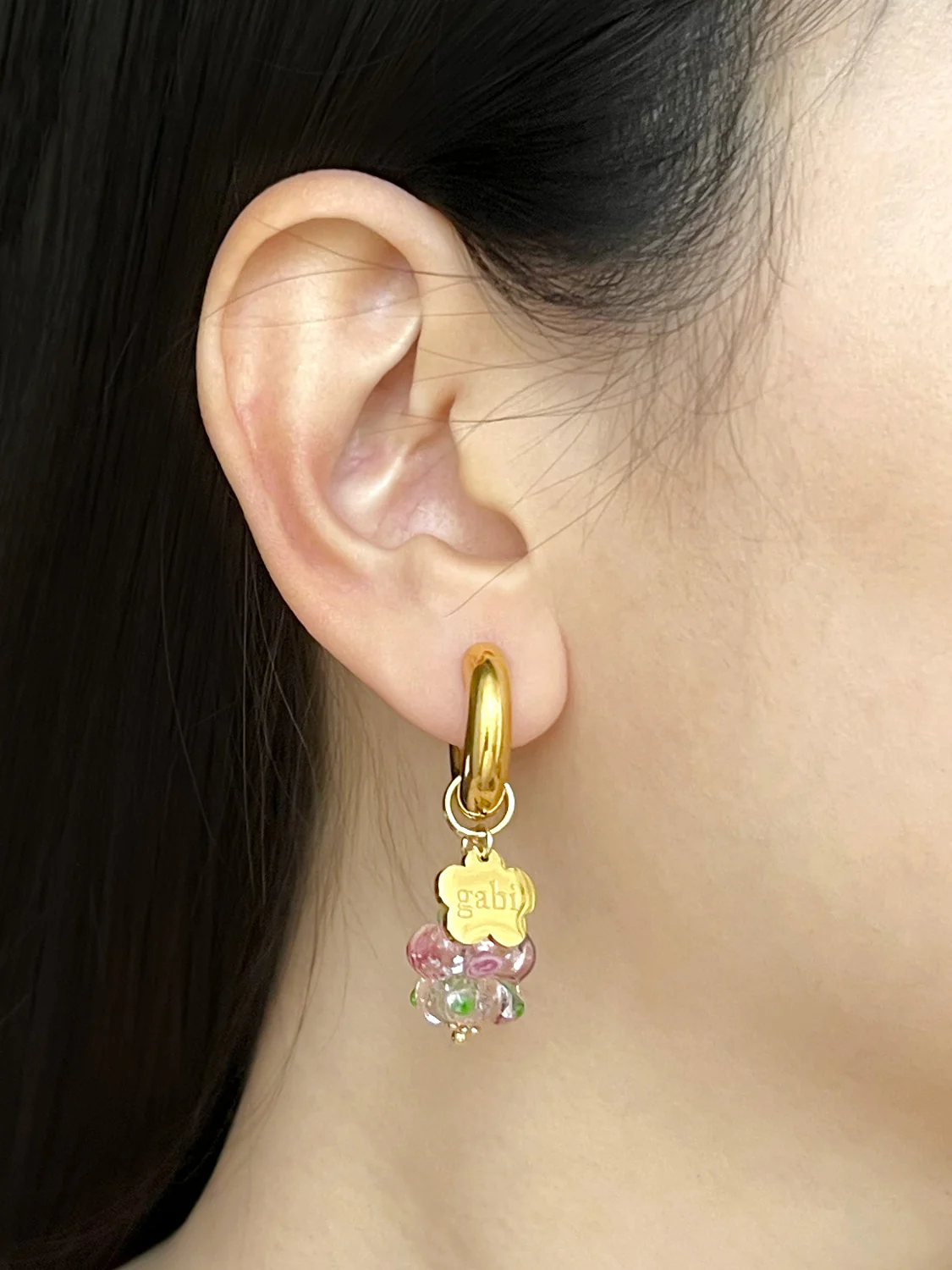 Gold Gabi Charm Necklace, Stainless Steel - Pink Glass Flower - Image 4