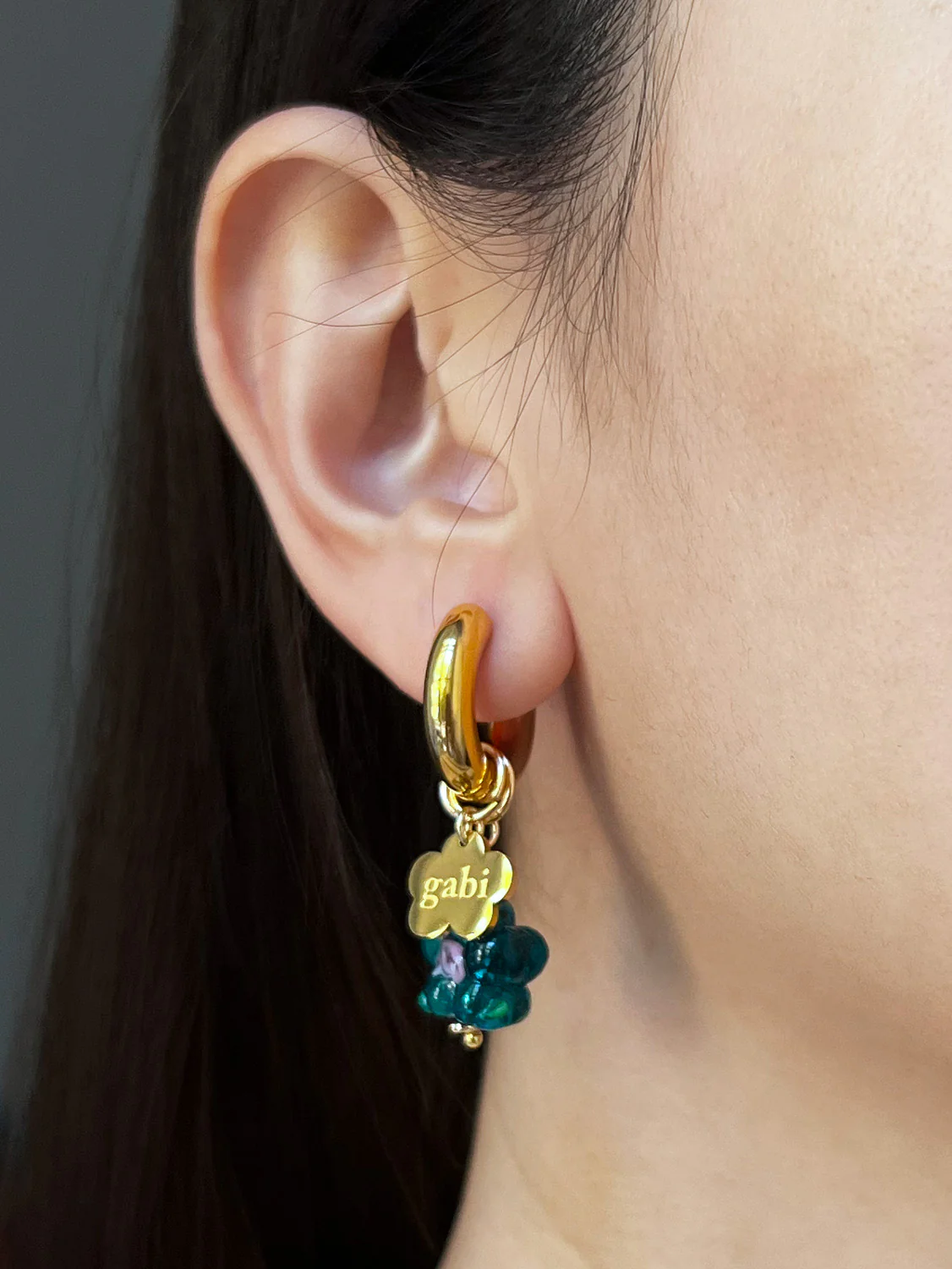 Gold Gabi Charm Necklace, Stainless Steel - Teal-Green Glass Flower - Image 6