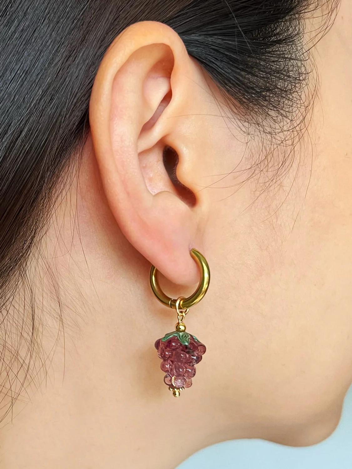Gold Hoops - Mini Glass Grape - Image 3