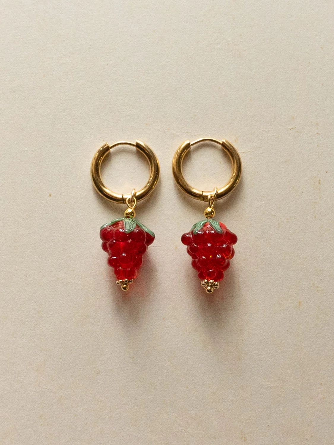 Gold Hoops - Mini Glass Raspberry - Image 2