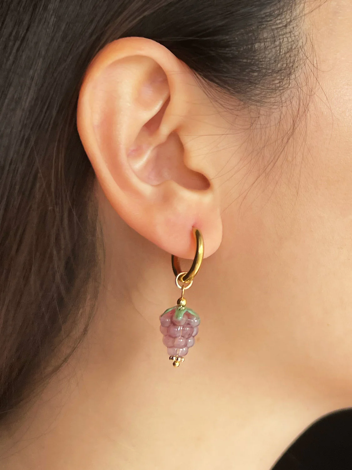 Gold Hoops - Mini Glass Vintage Grape - Image 2