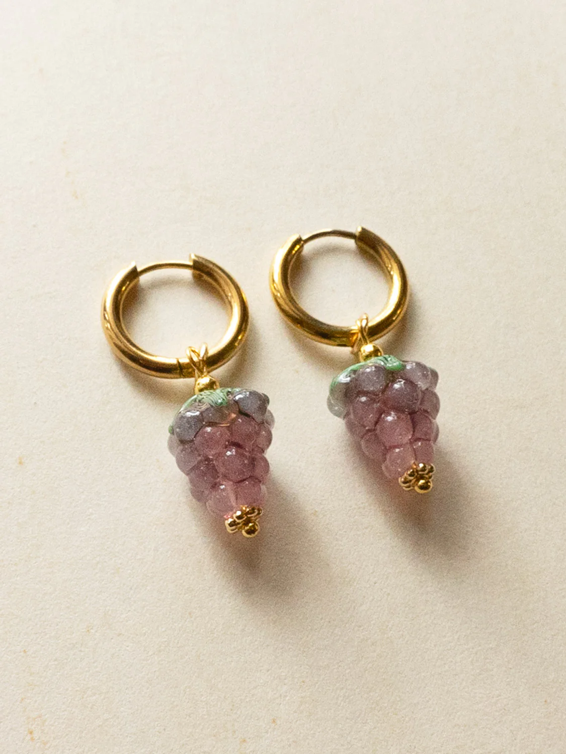 Gold Hoops - Mini Glass Vintage Grape - Image 3