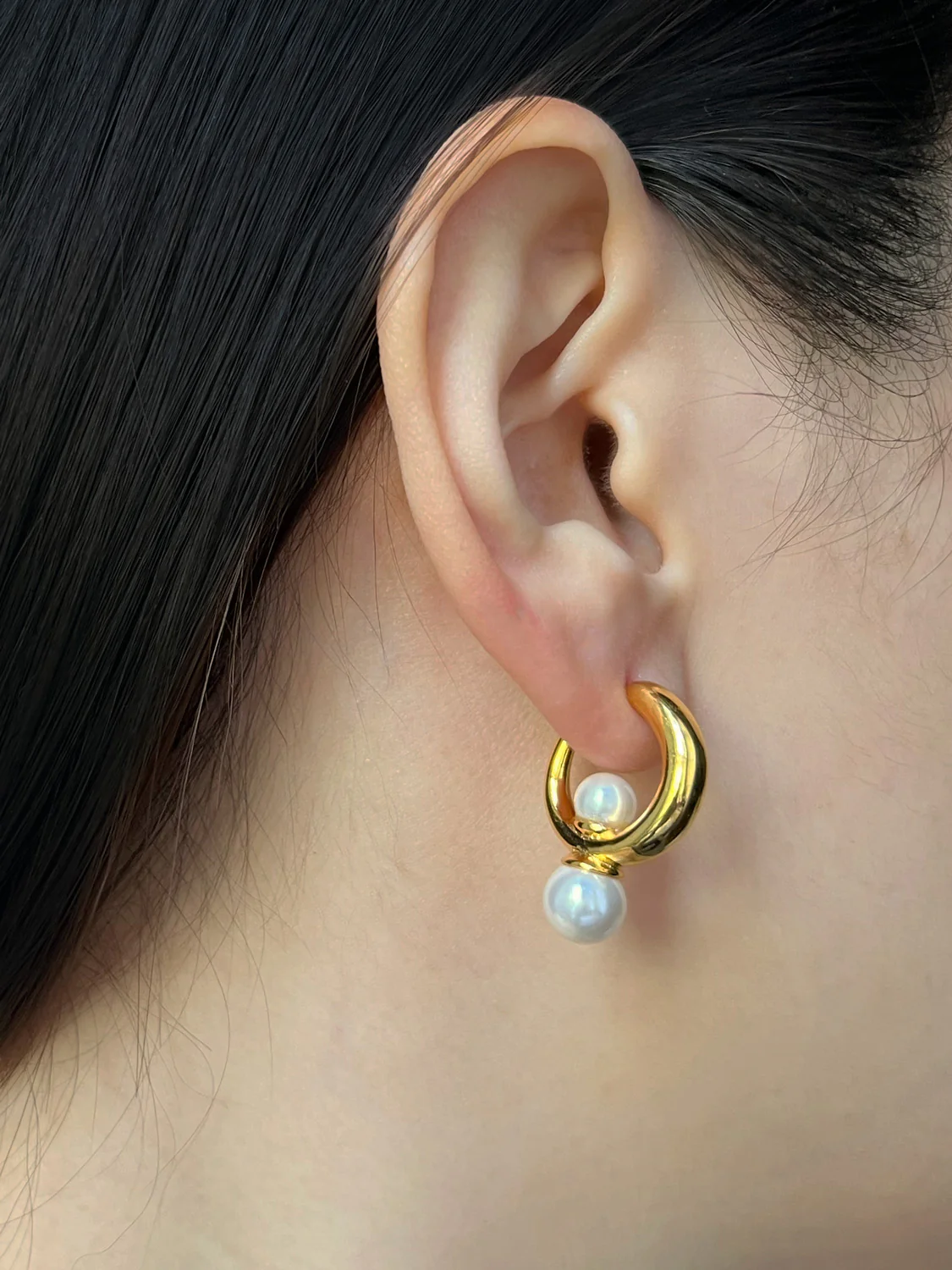 Gold Hoops with Pearls - Image 2