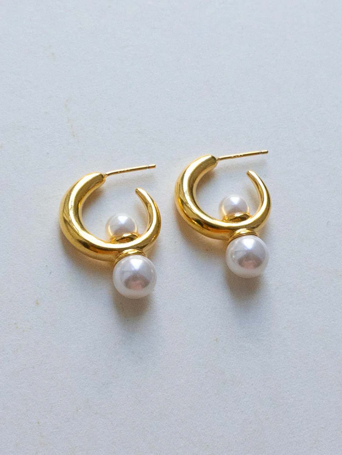 Gold Hoops with Pearls - Image 3