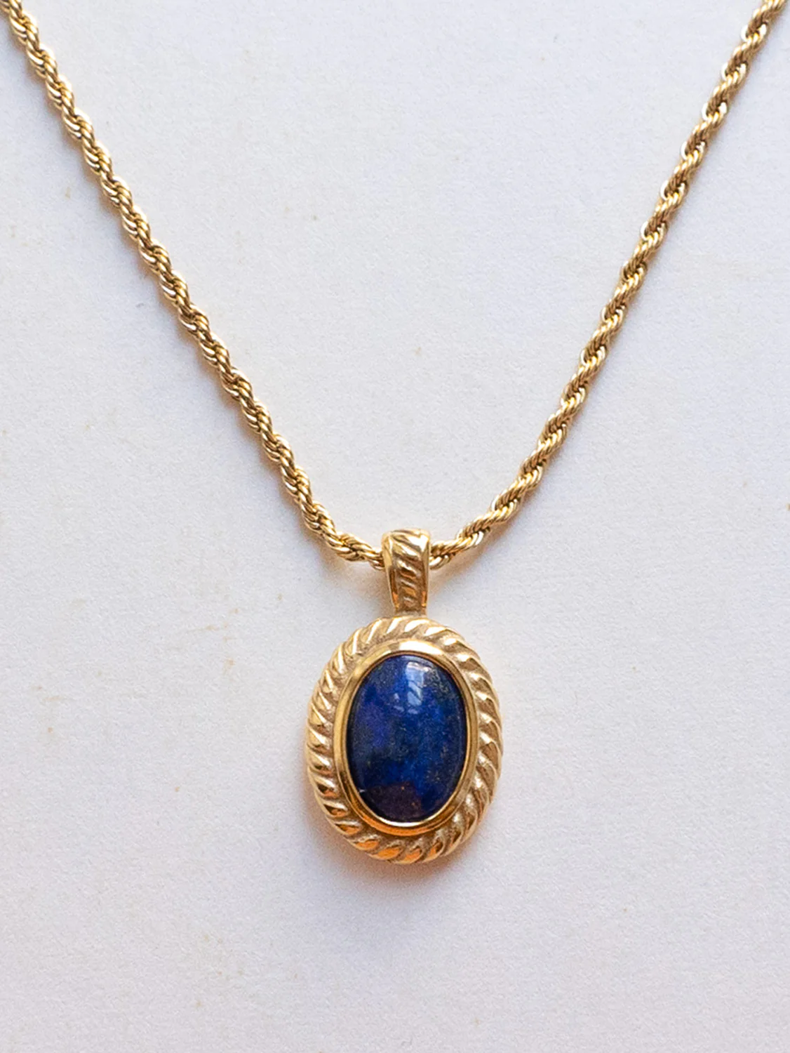Gold Necklace with Lapis Lazuli Stone Pendant - Image 2