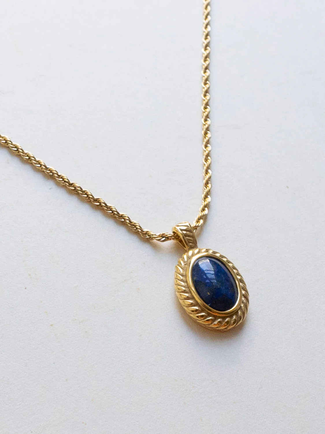 Gold Necklace with Lapis Lazuli Stone Pendant - Image 3