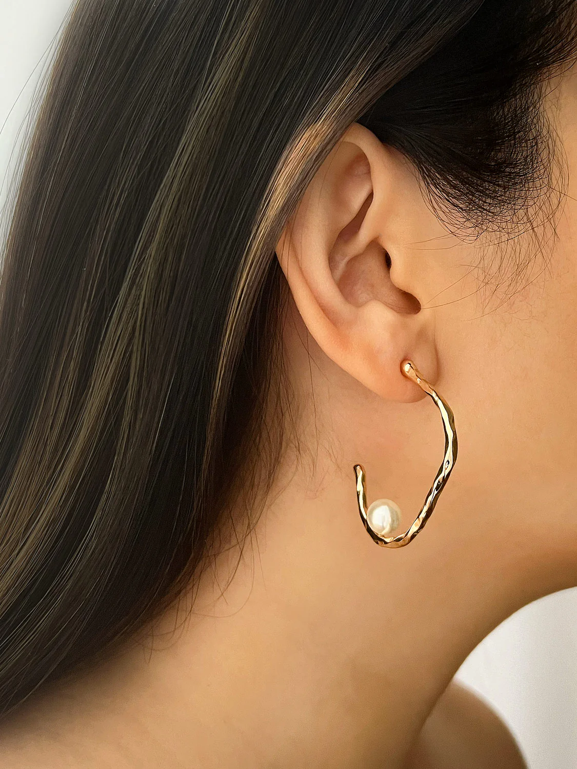 Gold Open Hoops with Pearls - Image 2