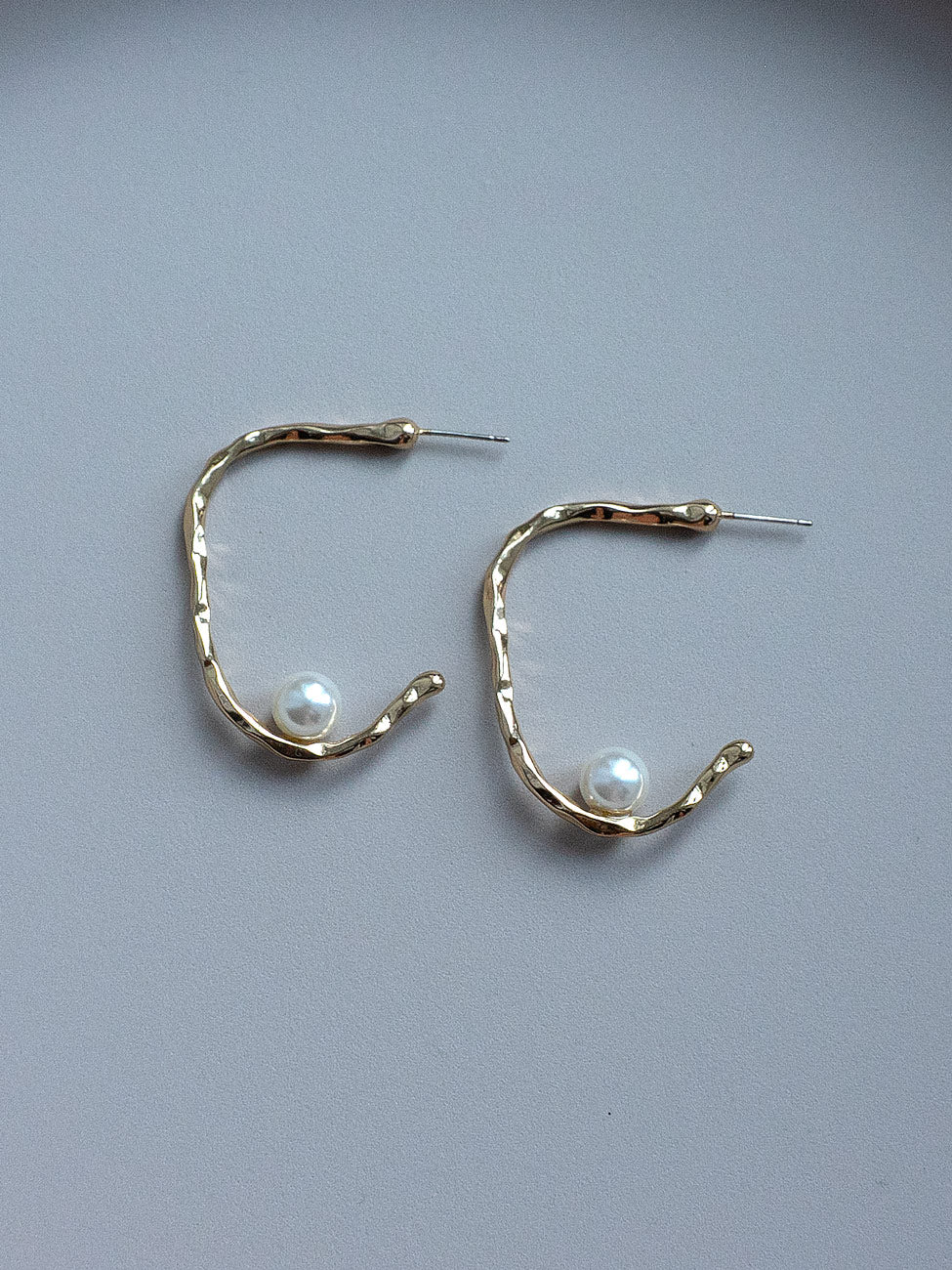 Gold Open Hoops with Pearls - Image 3