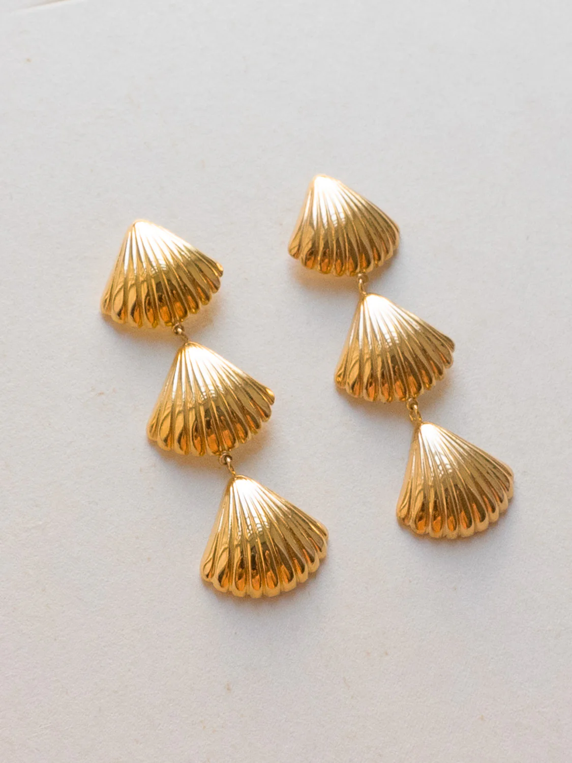 Gold Triple Shell Earrings - Image 3