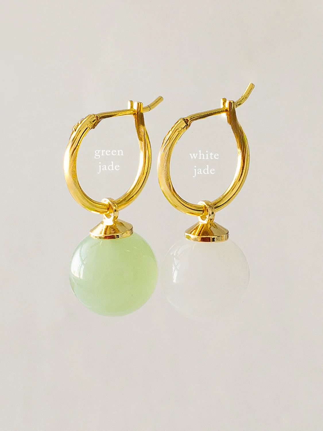 Green Jade Ball Hoops, S925 - Gold - Image 2