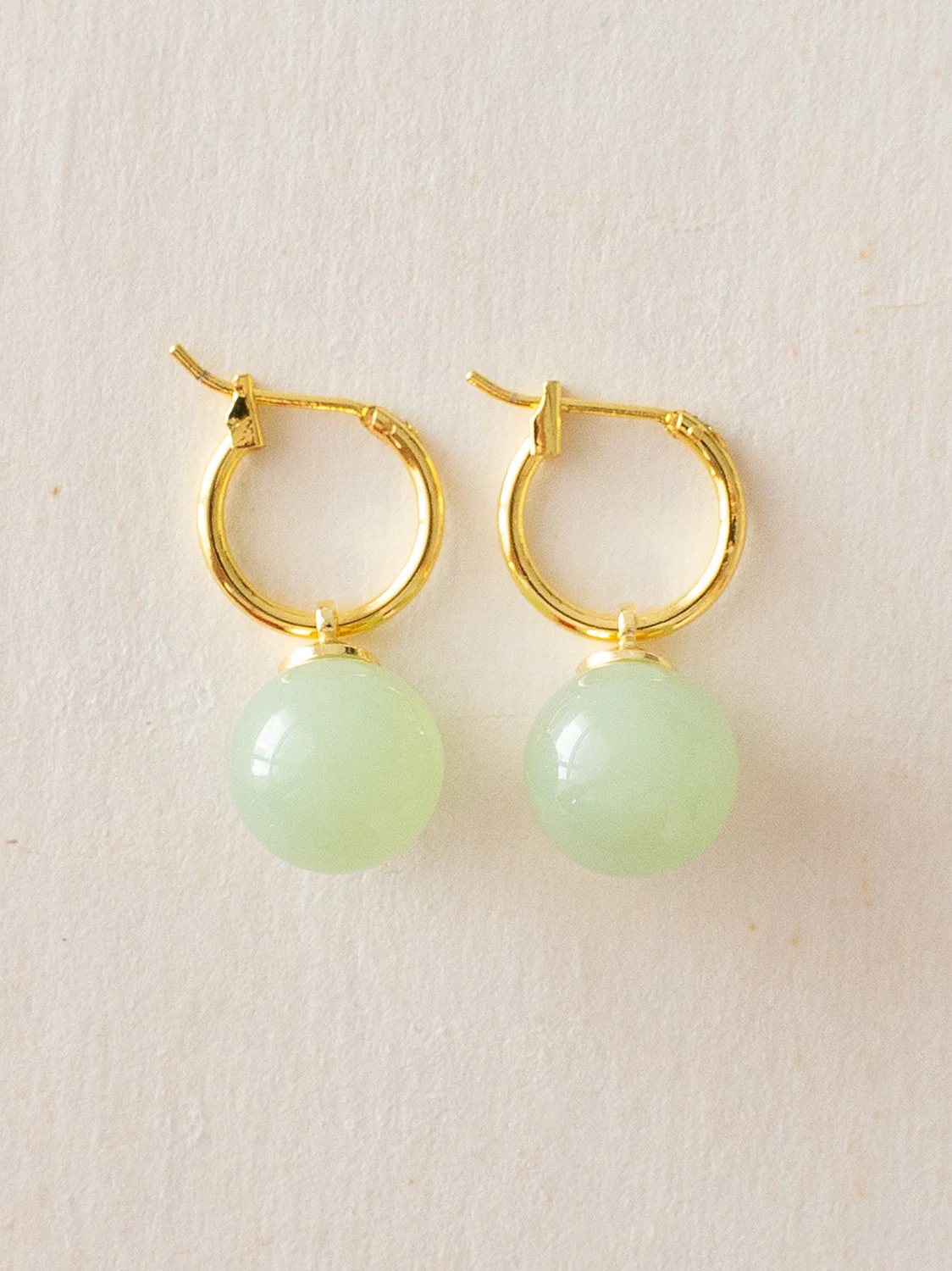 Green Jade Ball Hoops, S925 - Gold - Image 4