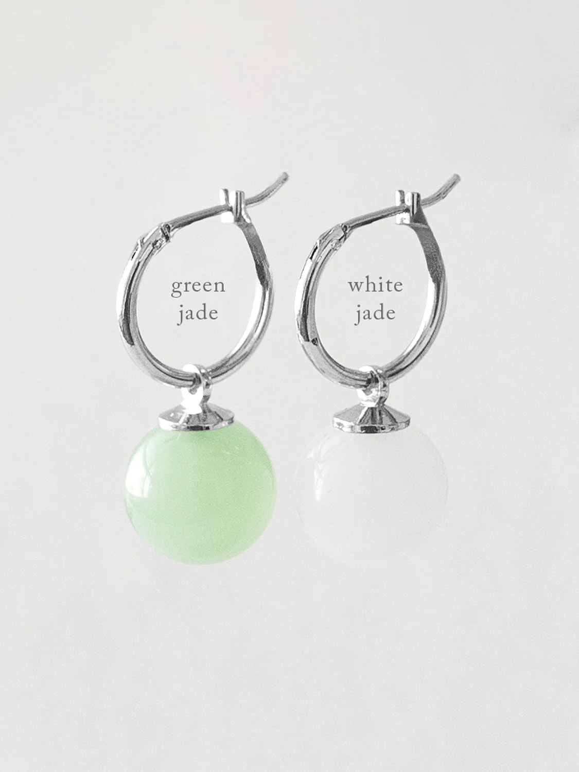 Green Jade Ball Hoops, S925 - Silver - Image 2