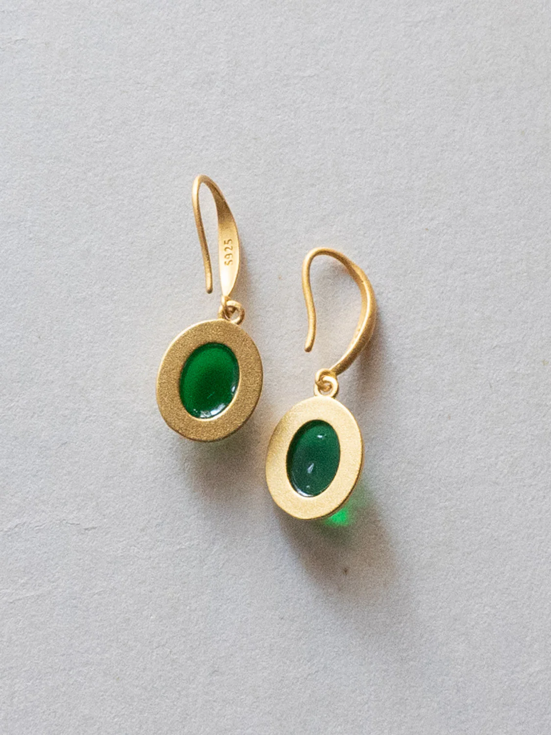Green Jade Oval Pendant Earrings - Image 2