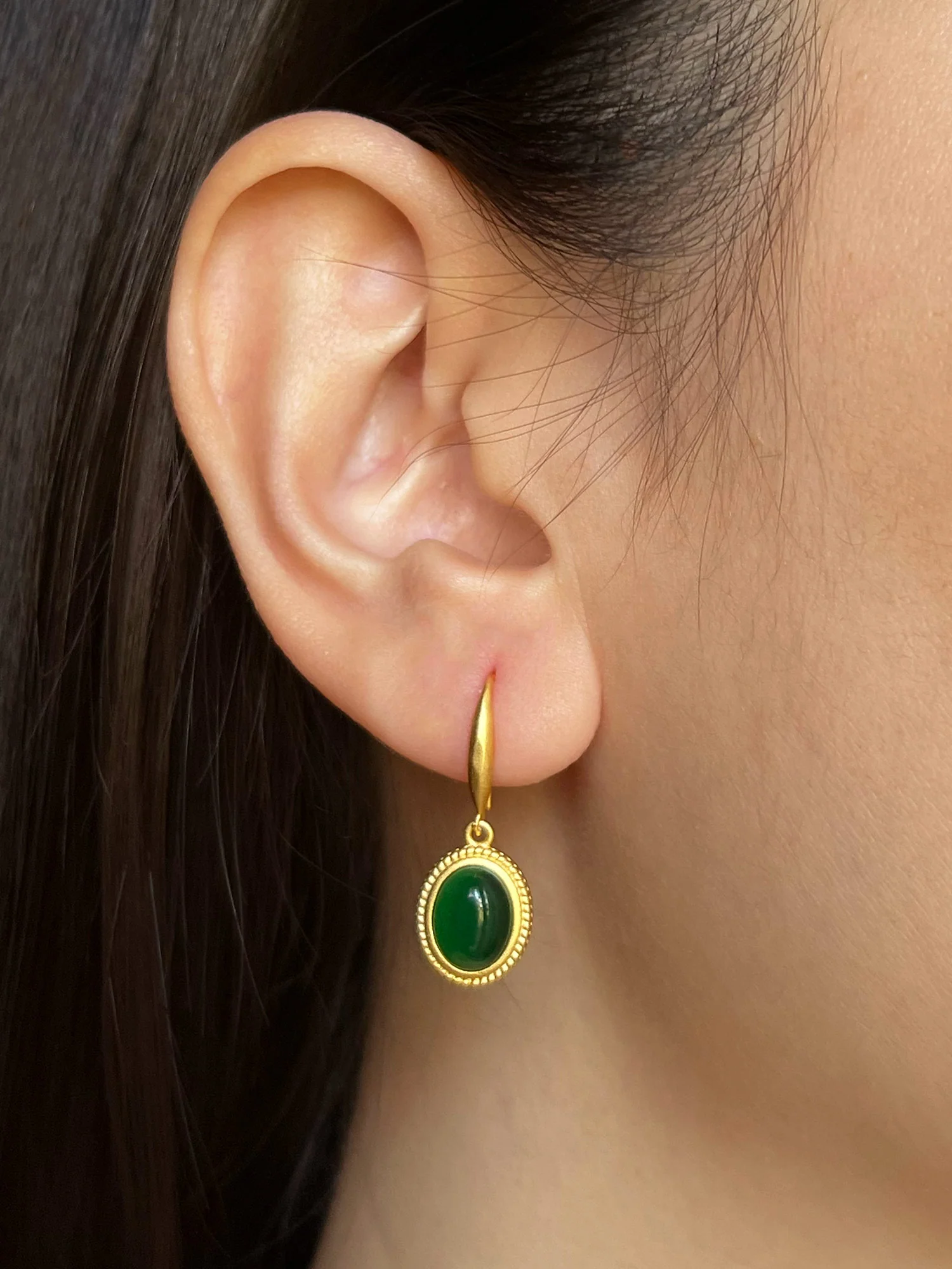 Green Jade Oval Pendant Earrings - Image 3