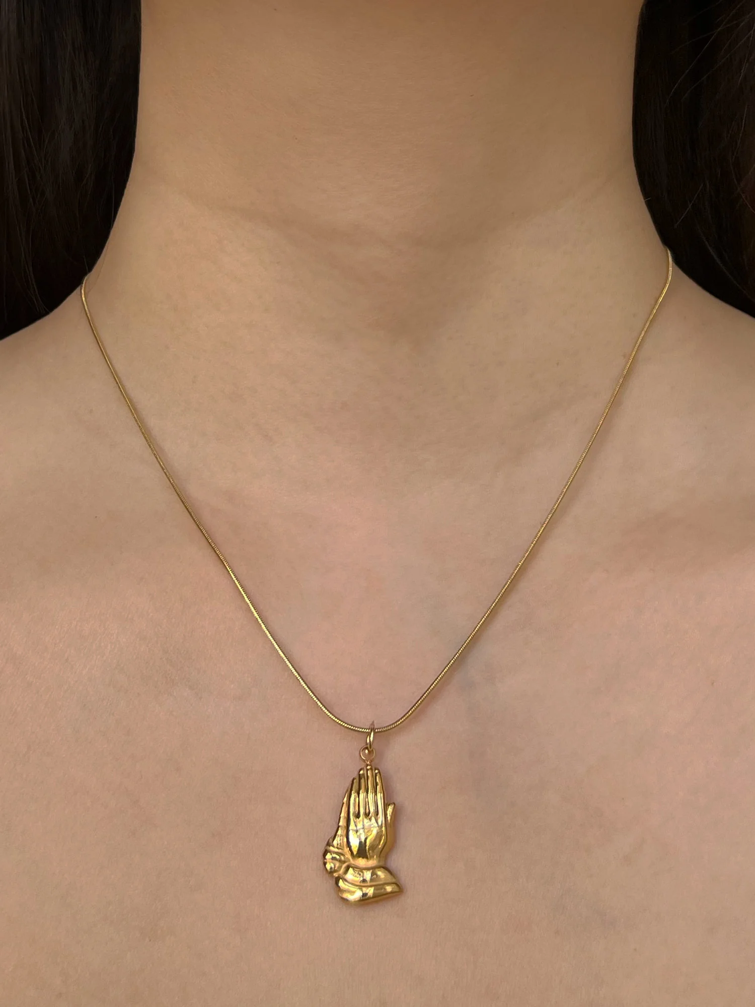 Hands in Prayer Chunky Gold Hoops - Image 5