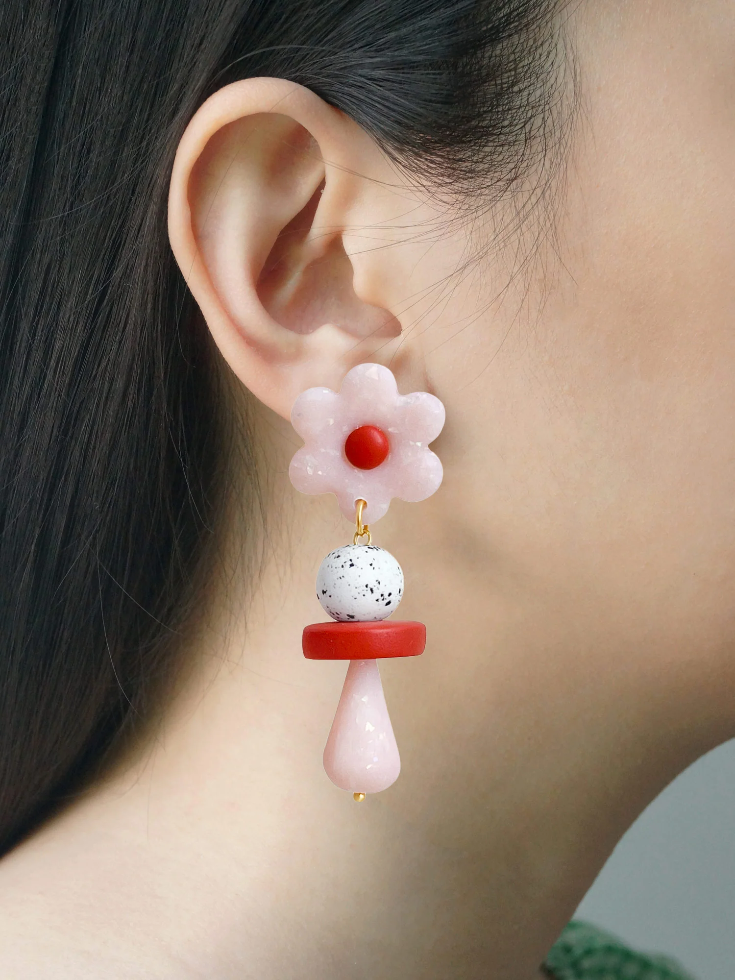 Happy Bloom Flower Drop Earrings - Salmon Pink - Image 3