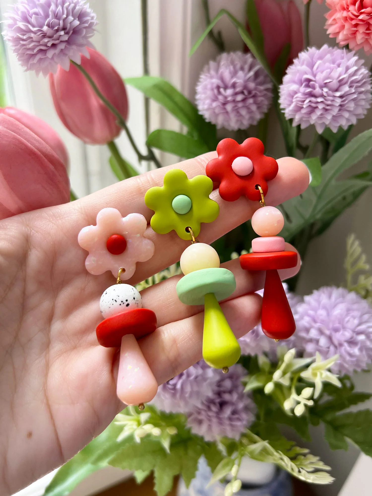 Happy Bloom Flower Drop Earrings - Salmon Pink - Image 4