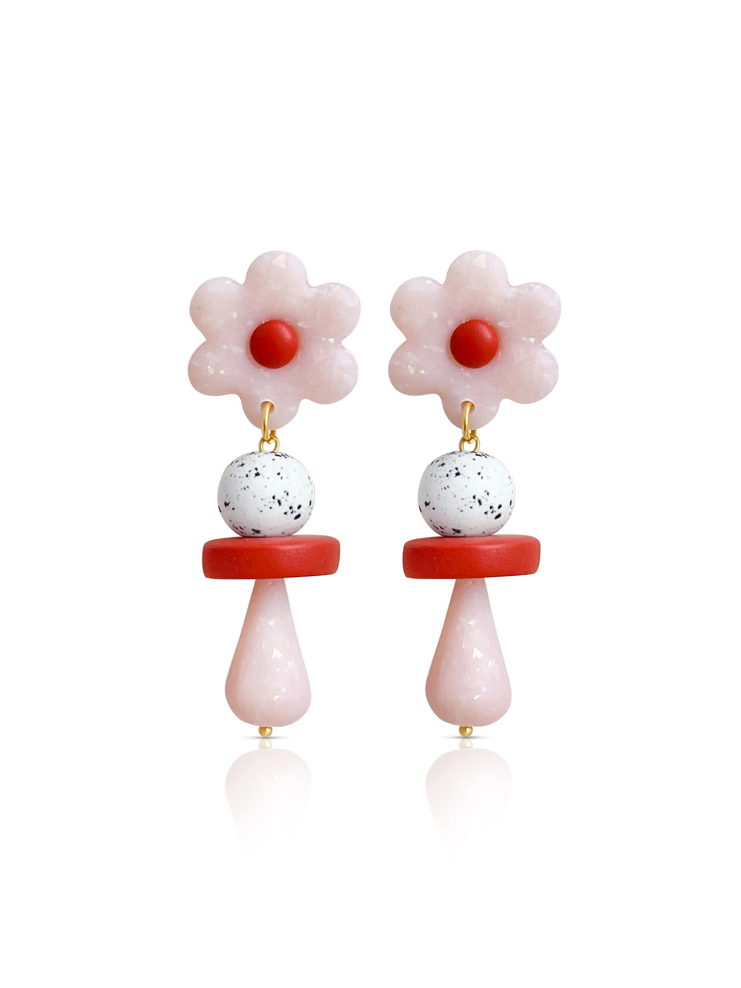 Happy Bloom Flower Drop Earrings - Salmon Pink - Image 5