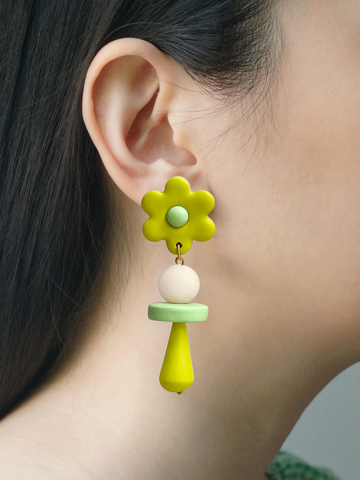 Happy Bloom Flower Drop Earrings - Tea Green - Image 4