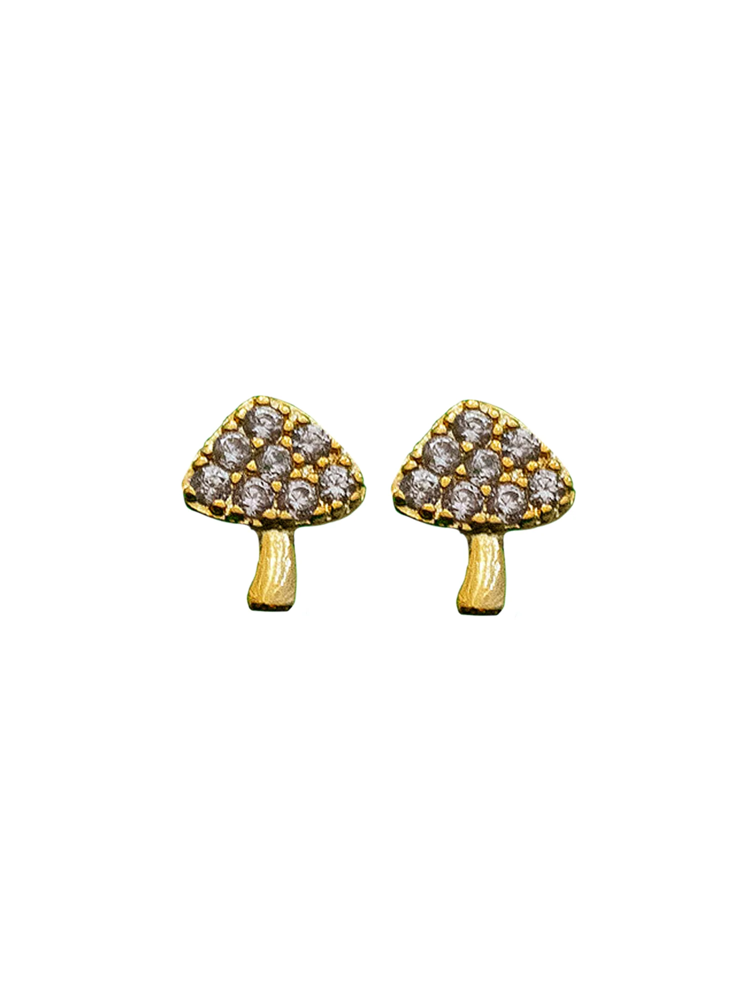 Happy Mushroom Earstuds, S925 - Clear Gemstones, Gold - Image 3