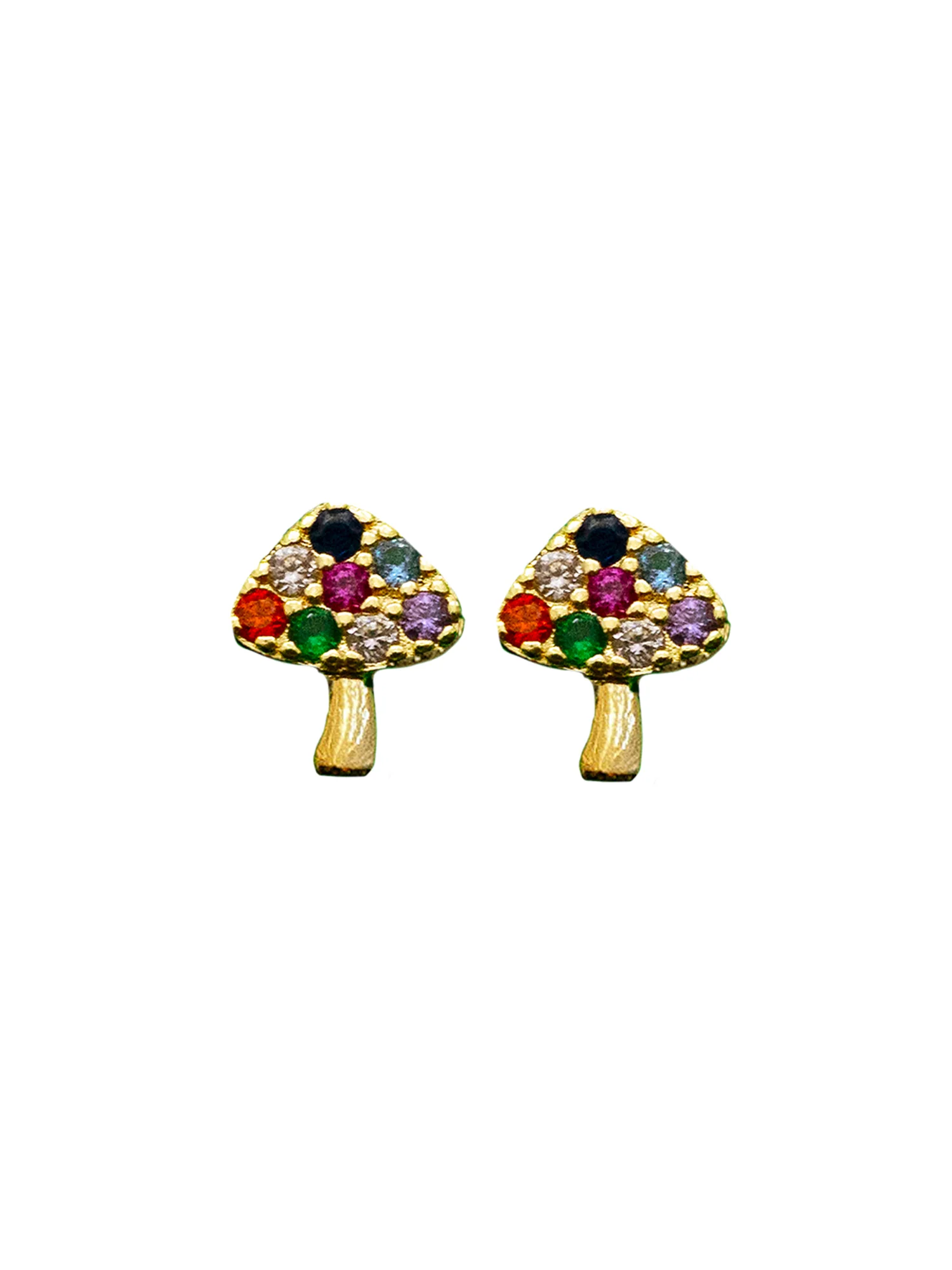 Happy Mushroom Earstuds, S925 - Multi-Colour Gemstones, Gold - Image 3