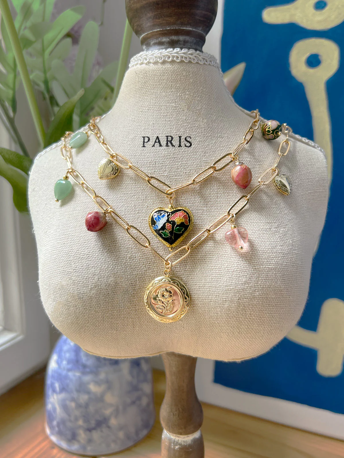 Heart Cloisonne Charm Necklace - Black Heart/Dried Rose - Image 6