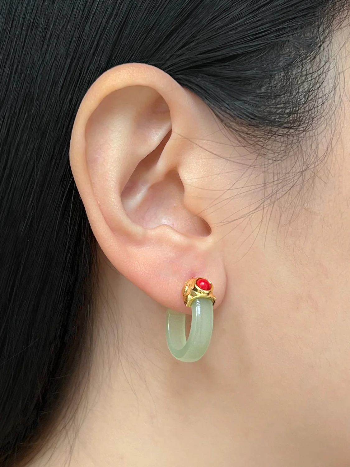 Imperial Jade Hoops - Green - Image 3