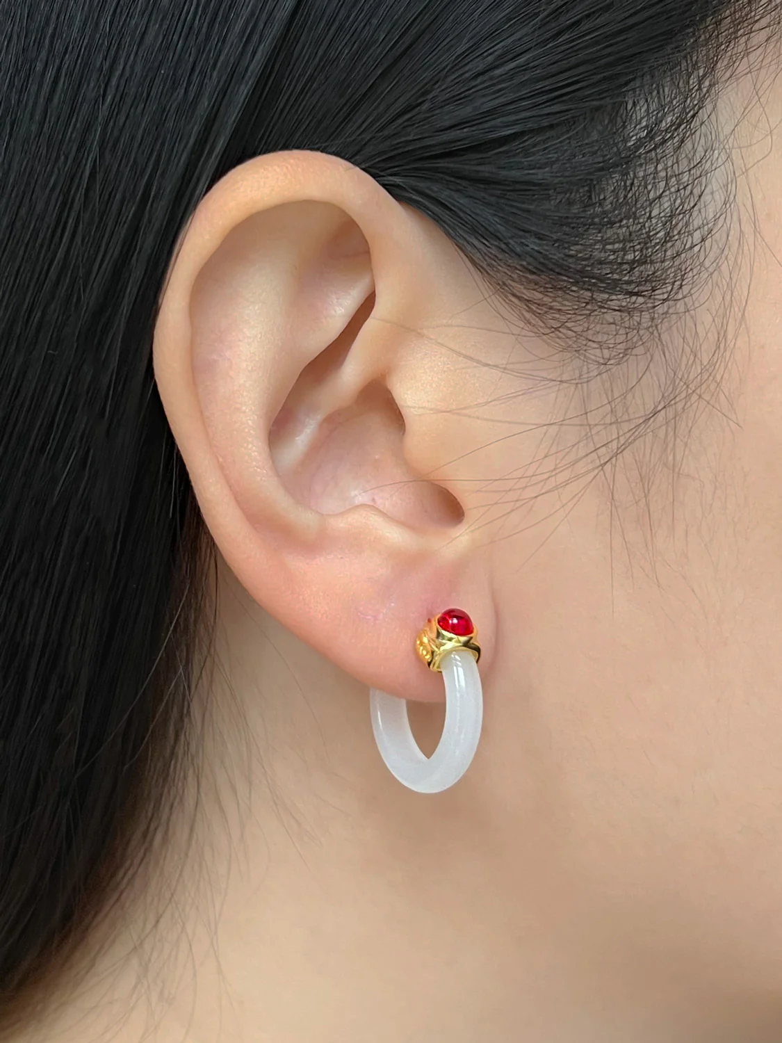 Imperial Jade Hoops - White - Image 3