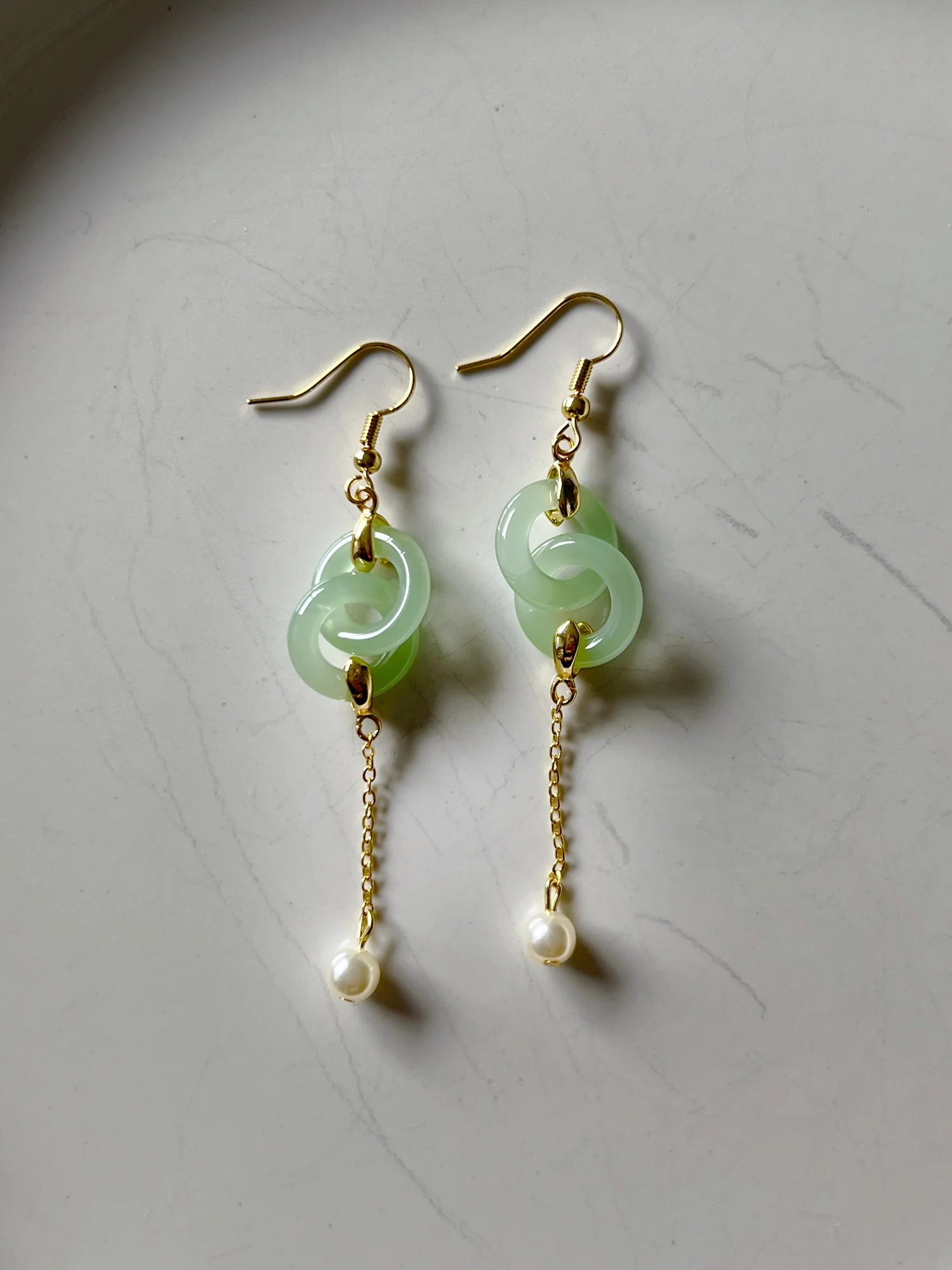 Infinity Jade Drop Earrings with Pearl - Image 2