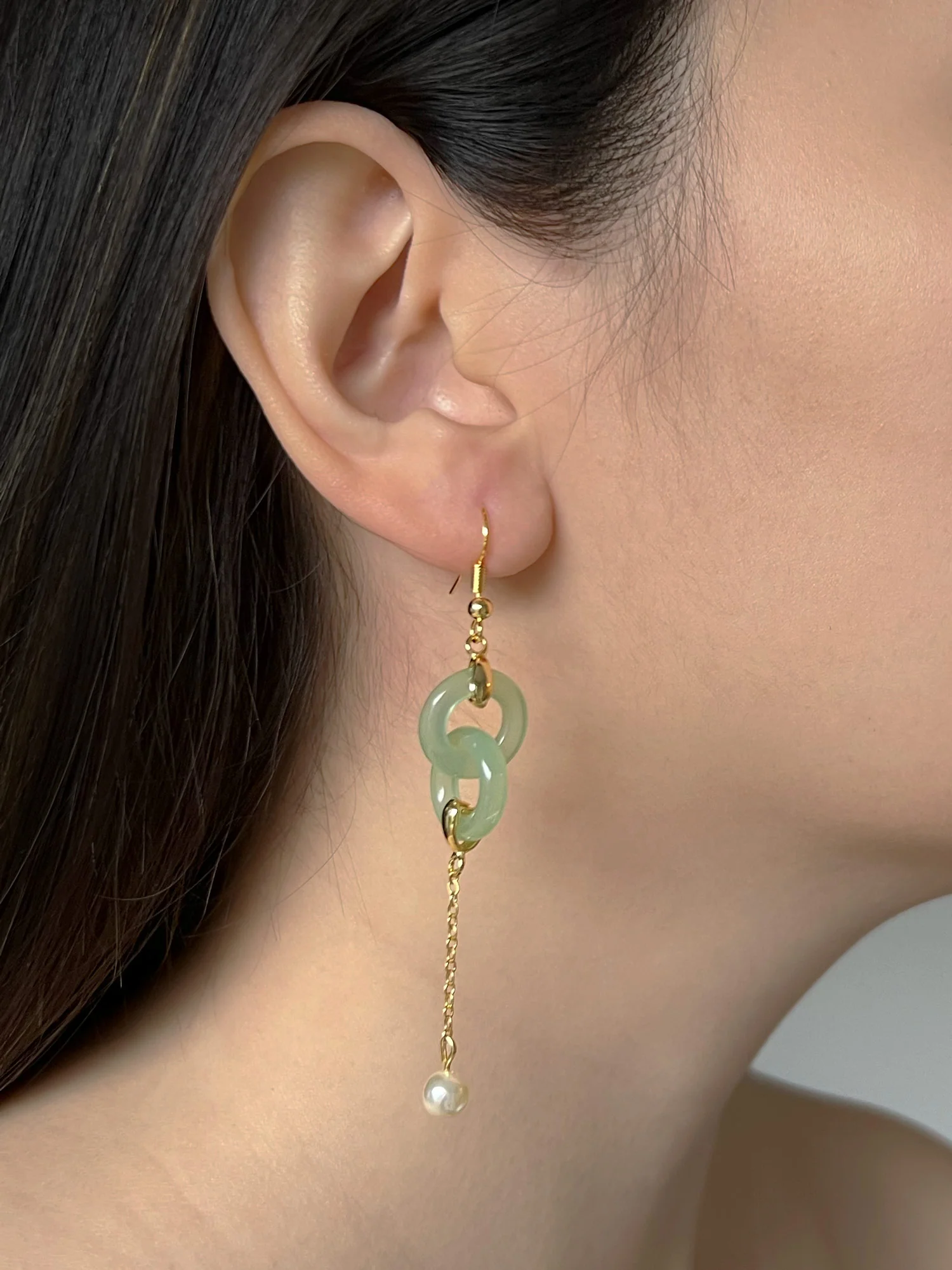 Infinity Jade Drop Earrings with Pearl - Image 3
